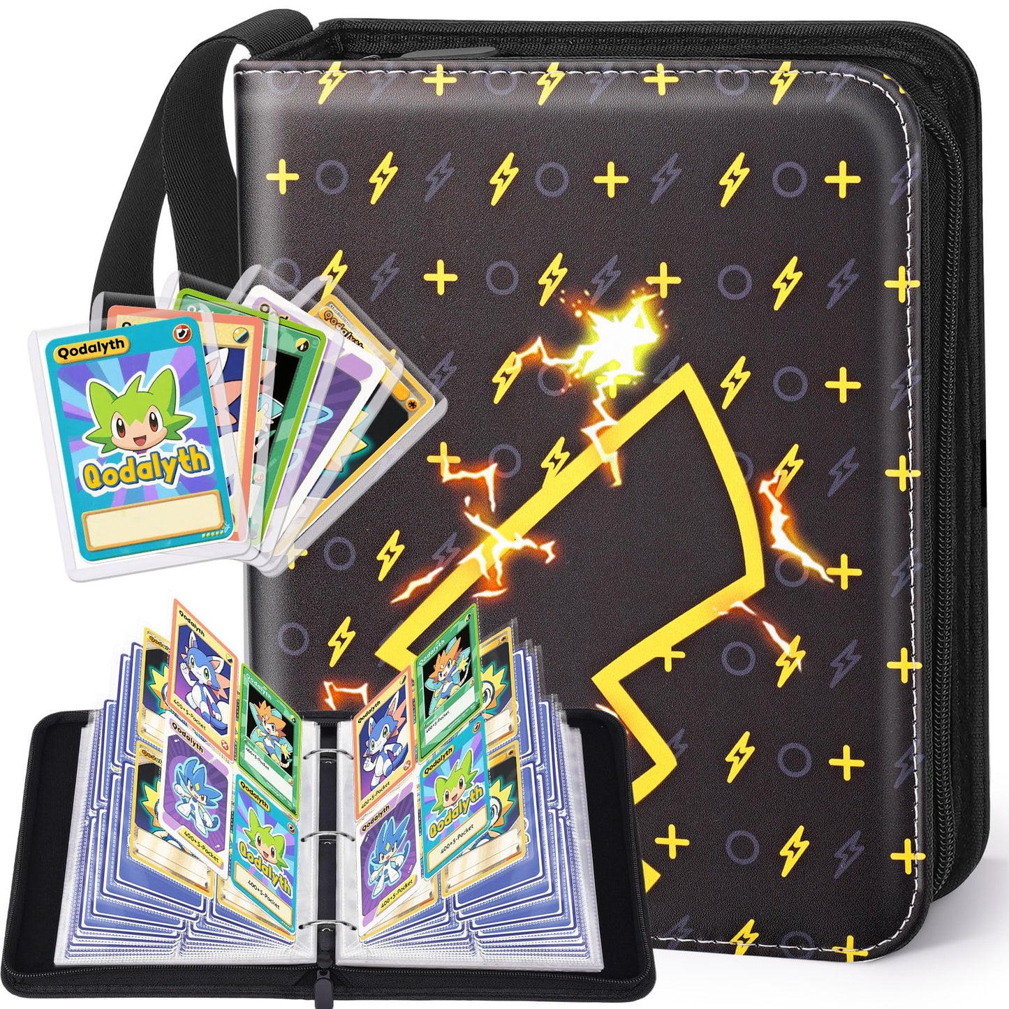 Hot Card Binder – 4 Pocket Zipper Collection Album, Premium PU Holder, Double-Sided Display for 400 Cards, Includes 5 Hard Plastic Sleeves for Game Cards, Sports Cards