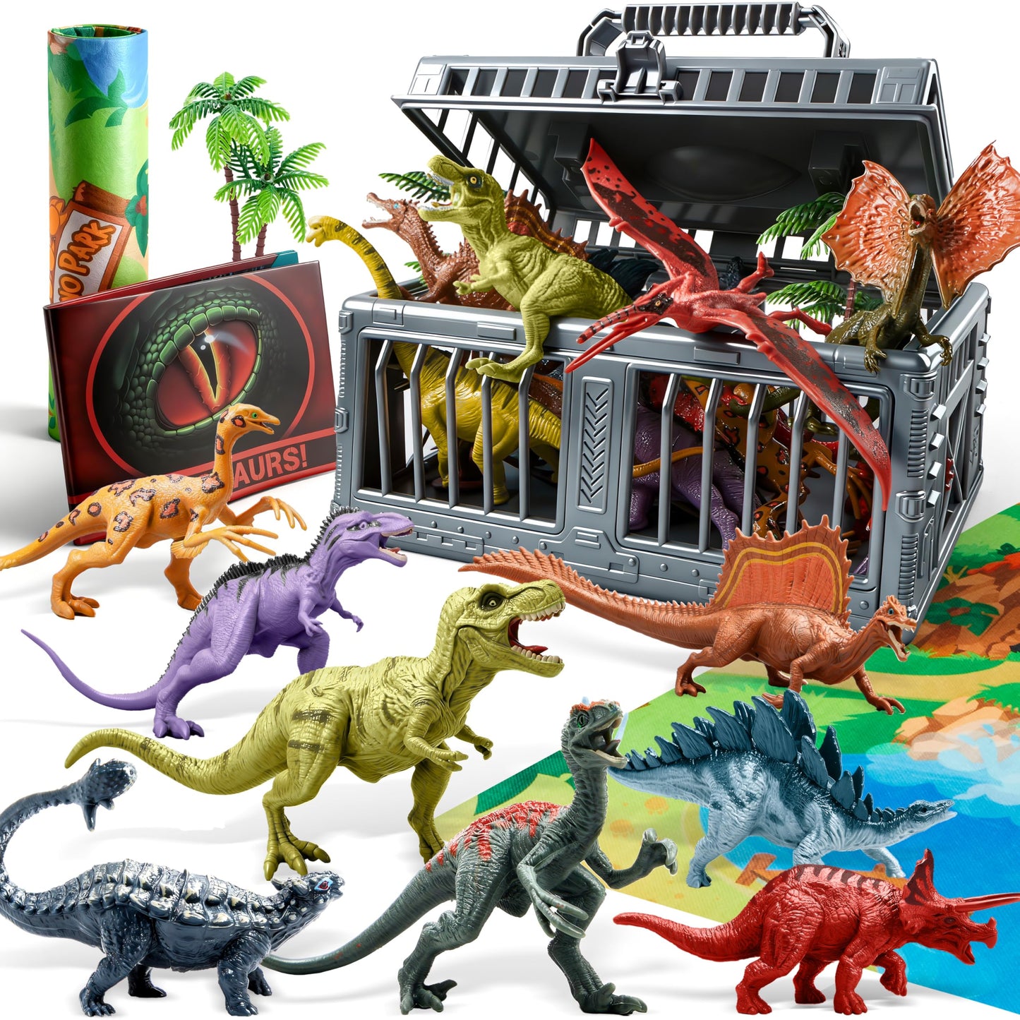 Hot JOYIN Dinosaur Toys for Kids 3-5, 17 PCS Realistic Dinosaur Figures with Activity Play Mat & Storage Cage, Ideal Kids Toys for 3 Year Old Boys, Animals Toy for Boys Birthday Gifts