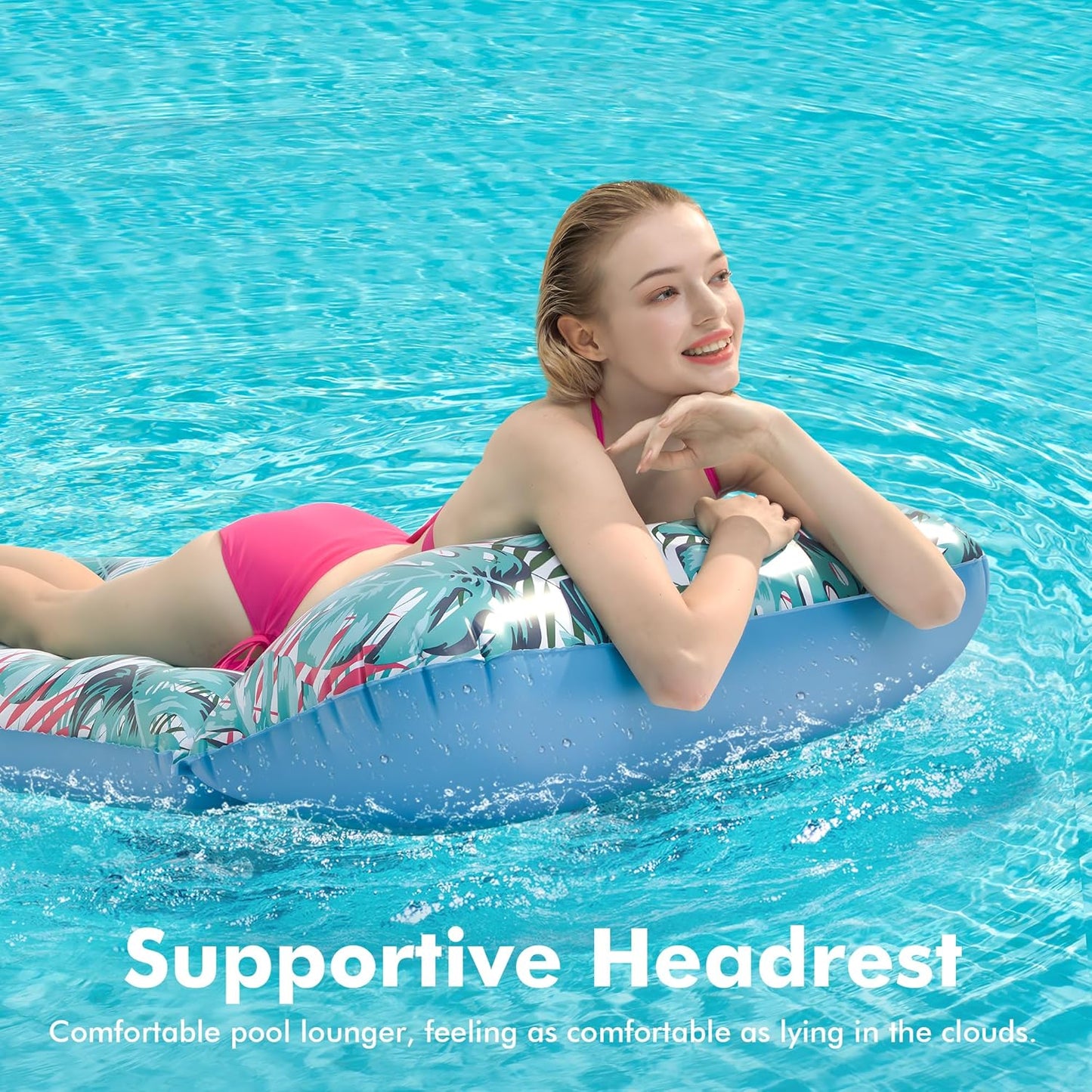 HotStonful 2 Pack Inflatable Pool Float Mat, Giant Pool Floats Adult Size with Headrest, Lake Float Raft Water Lounger, Multi-Purpose Swimming Pool Floats for Pool Party, Summertime Beach, Outdoor