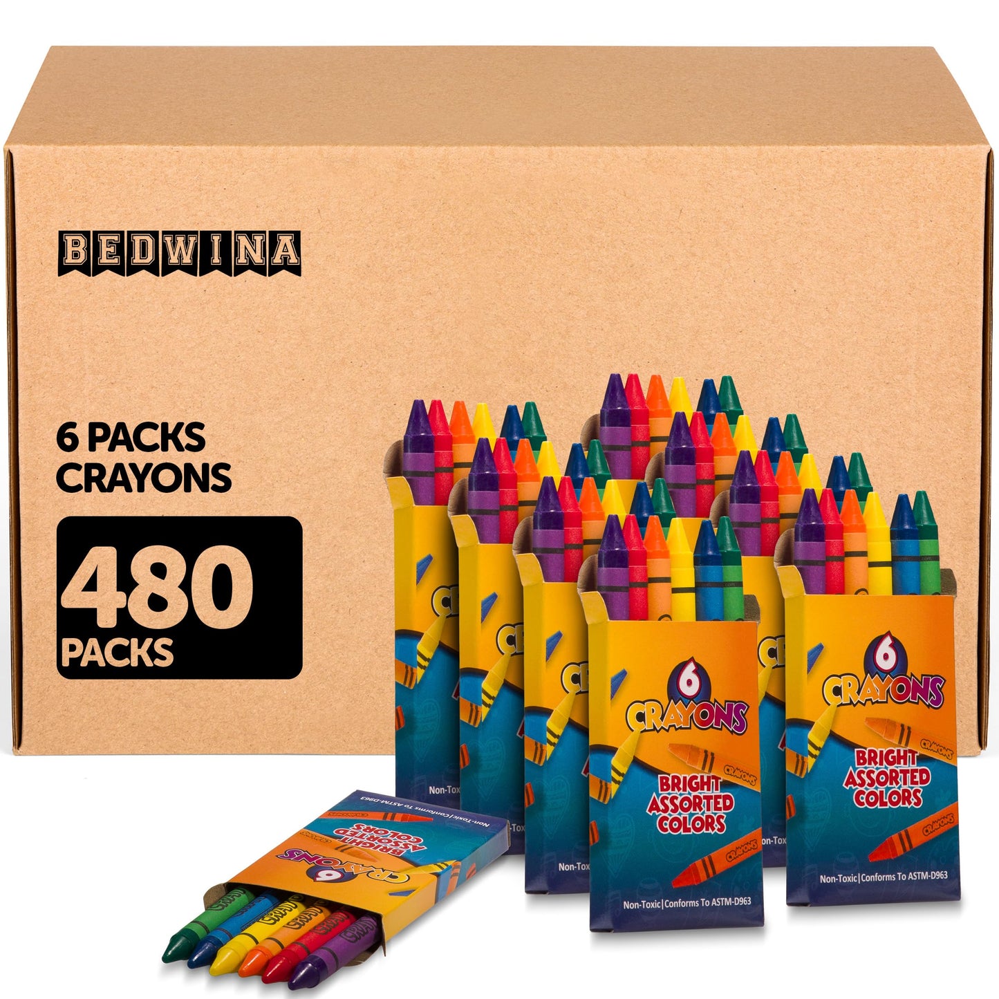 Hot Bedwina Bulk Crayons - Case of 120, 6-Packs Total 720 Crayons Bulk School Supplies for Kids, Toddlers, Teachers, Restaurants & Classrooms, Nontoxic Travel, Party Favors, Goody Bags, Stocking Stuffers