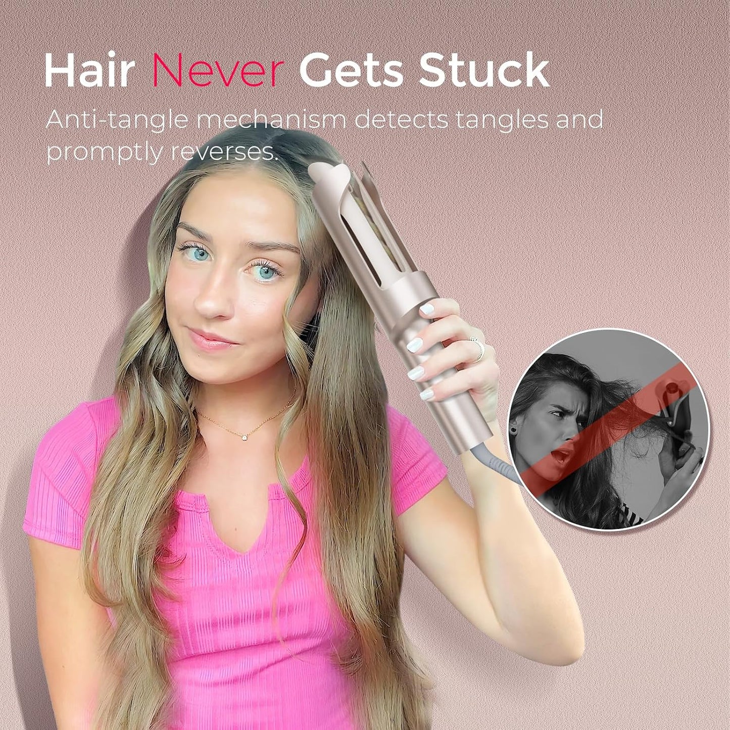 HotTYMO CurlPro Plus Automatic Rotating Curling Iron - Upgraded Long Barrel Curling Wand for Long Hair, Ceramic Hair Curler for Women, Anti-Scald, Tangle-Free, 600M Ionic, Dual Voltage, Gold, 1 Inch