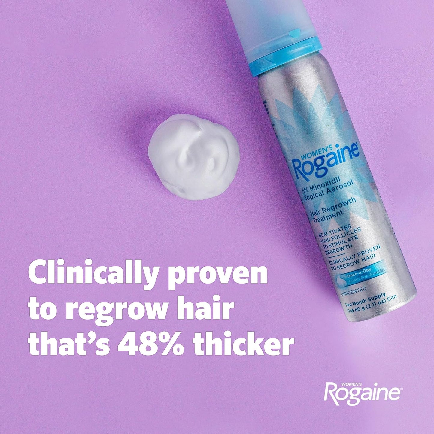 HotWomen's Rogaine Hair Growth Foam, 5% Topical Minoxidil, 4 Mo, 2x 2.11 Oz