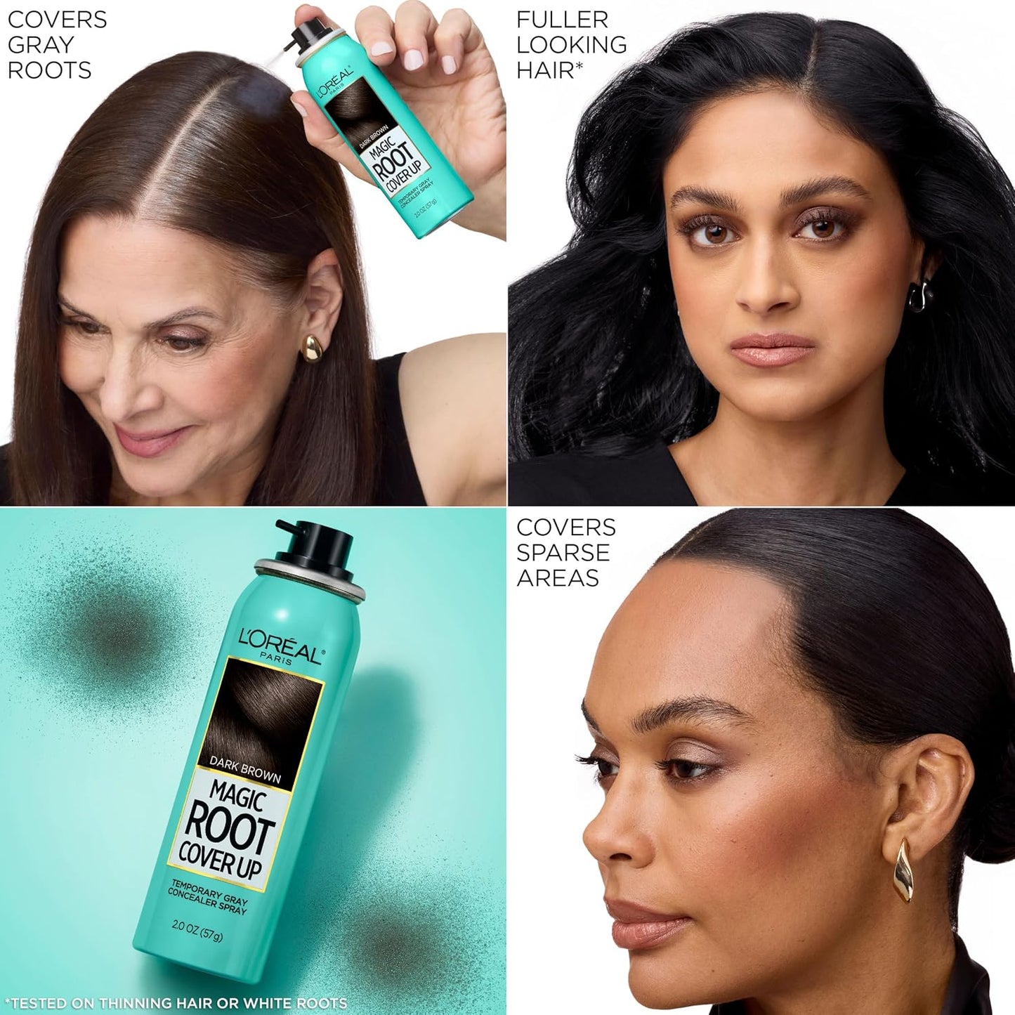 HotL'Oreal Paris Magic Root Cover Up Gray Hair Spray, 100% Gray Hair Coverage with Buildable, Lightweight, Transfer-Resistant, and Temporary Formula, Ammonia-Free, Dark Brown, 2 oz (2 Count)