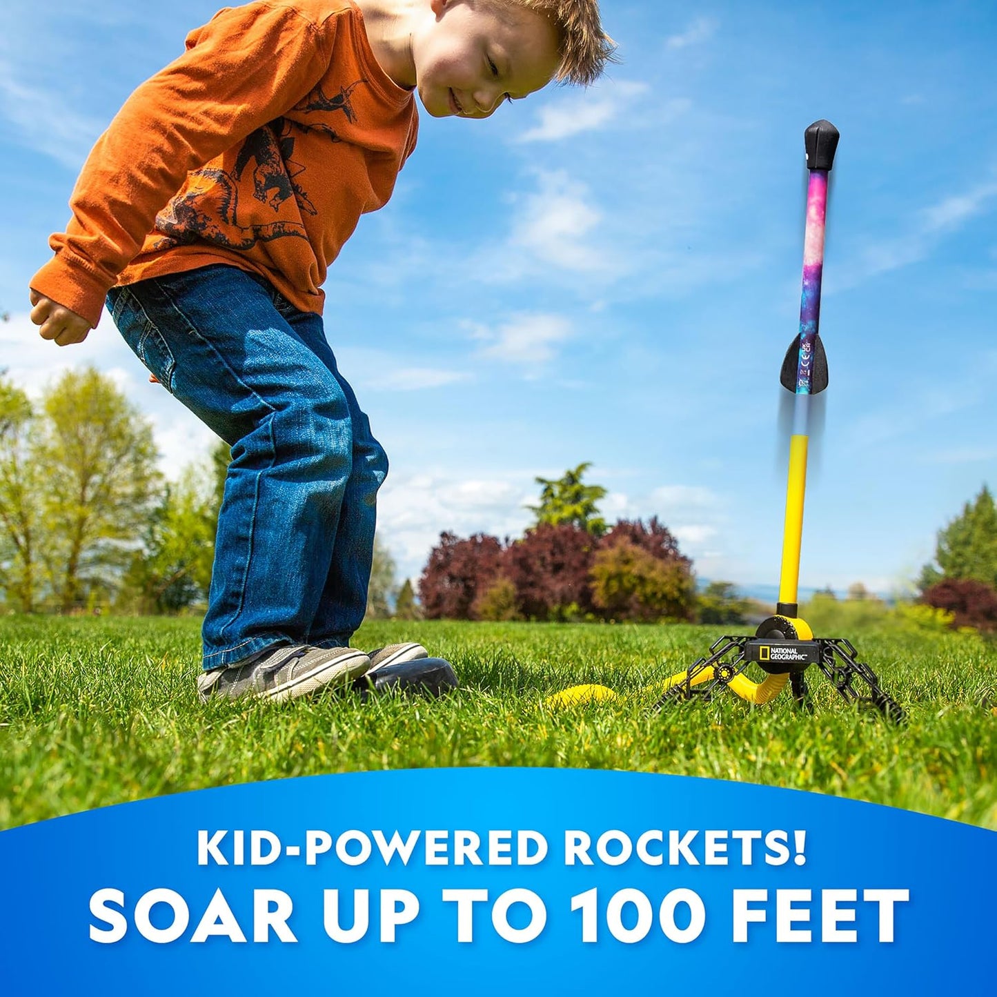 Hot National Geographic LED Air Rocket Launcher Toy for Kids Ages 8-12 | Launches Up to 100 Feet, Air Powered, Foam-Tipped Rockets, Outdoor STEM Toy, Light-Up Rocket, Birthday Gift
