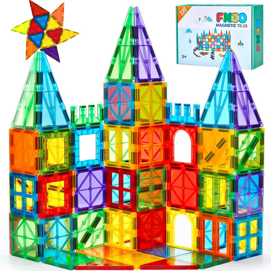 HotFNJO Magnetic Tiles, 110PCS Magnet Building Set, Magnetic Building Blocks, Construction STEM Learning and Playing Toys for Kids, Montessori Toy for Preschool Boys Girls