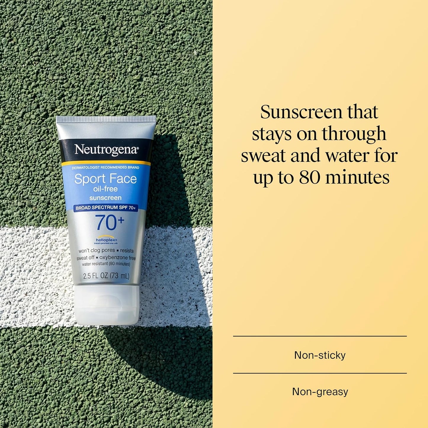 HotNeutrogena, Sport Face Sunscreen SPF 70+, Oil-Free, Sweat and Water-Resistant, Broad-Spectrum UVA/UVB, 2.5 Fl Oz