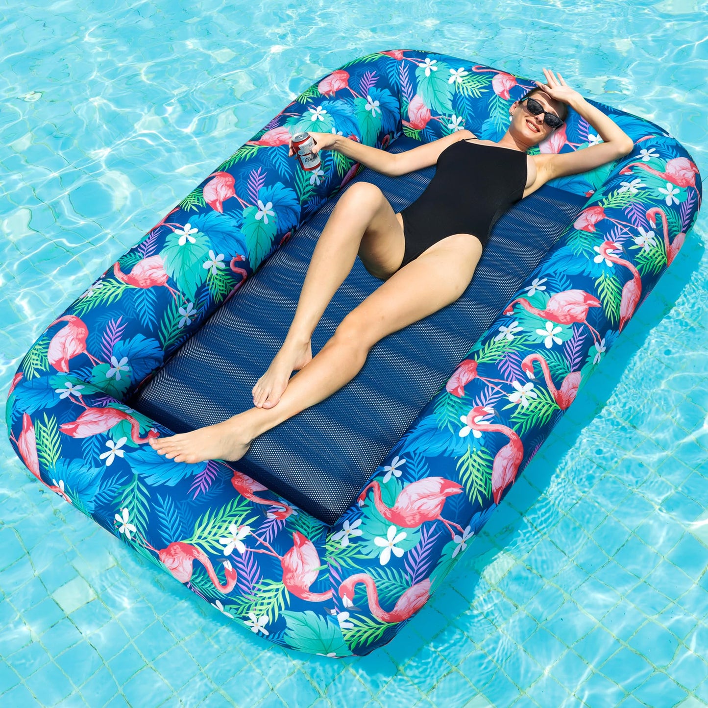 HotFindUWill Oversized Pool Float Lounger for Adults - 72" Extra Large Heavy Duty Pool Floats, Soft Fabric Covered Pool Rafts for Backyard, Lake & Beach