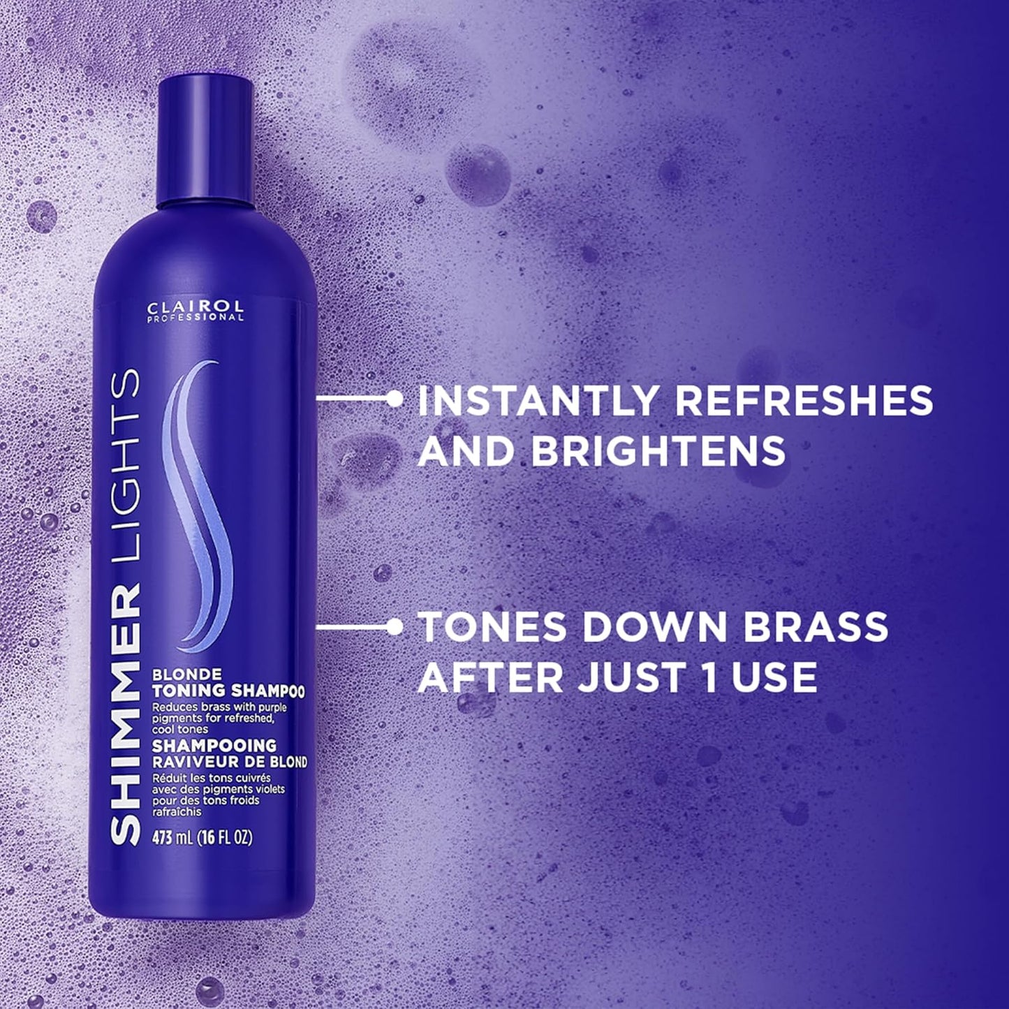 HotClairol Professional Shimmer Lights Purple Shampoo | Neutralizes Brass & Yellow Tones | For Blonde, Silver, Gray & Highlighted Hair
