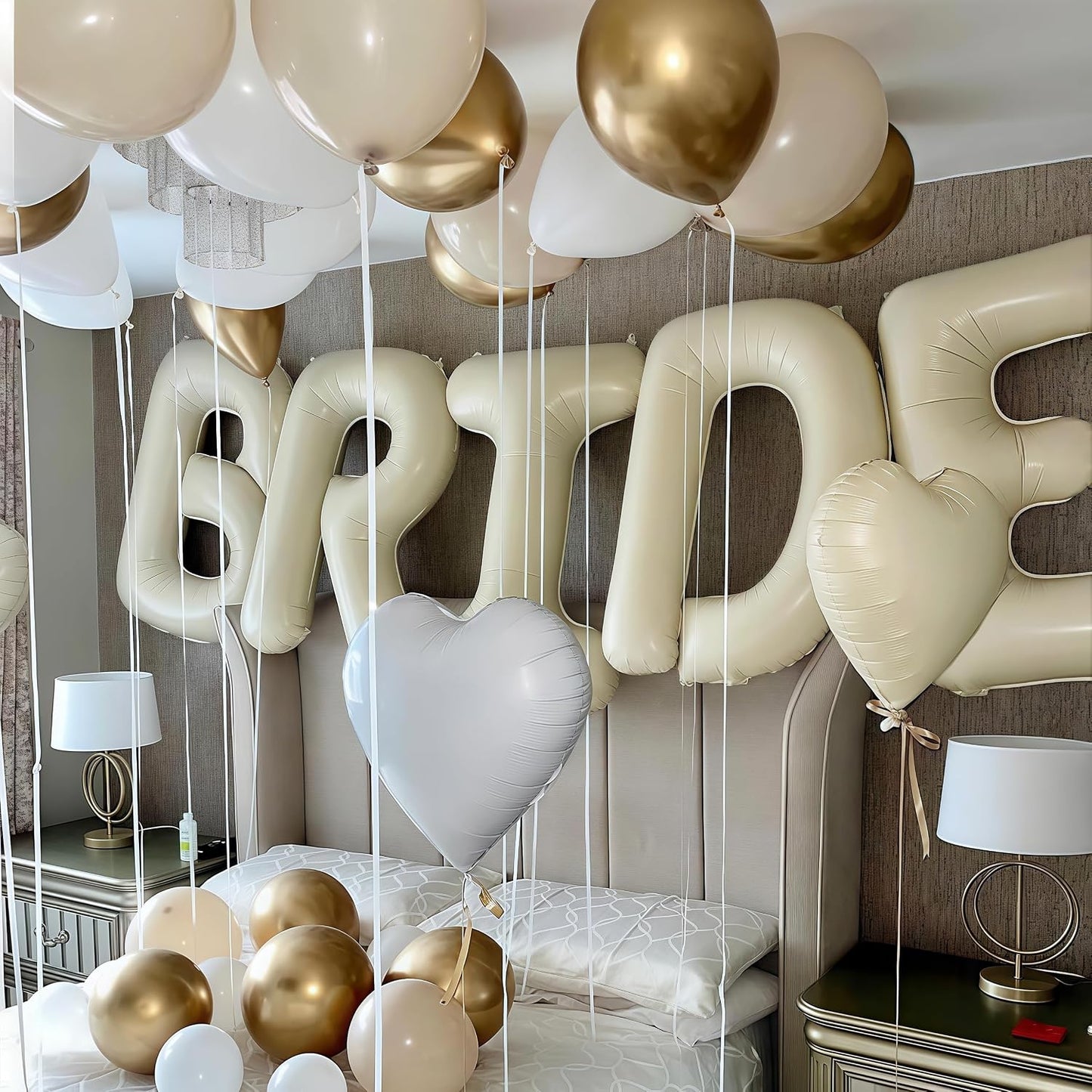 Hot40 Inch Beige BRIDE Balloons Bachelorette for Bridal Shower, Cream White Sand Bride Mylar Foil Banner Letter Sign, Bridal Balloon Banner for Wedding Engagement Bride To Be Party Favors Decorations