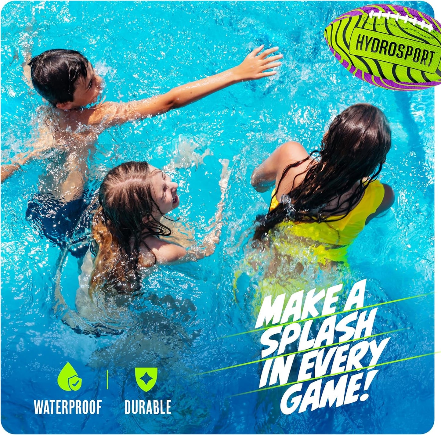 HotHydroSport Water Football for Pool, Beach, Lake - Waterproof Pool Toys for Kids Ages 8-12 - Teen Boys Gift - Swimming Balls Sports - Family, Teens Boys & Adults Fun - Outdoor Accessories