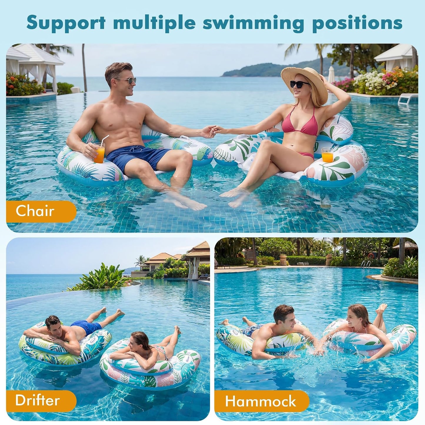 Hot3 Pack Pool Floats Adult, OKSUWATER Pool Floaties with Two Cup Holders & Handles, Inflatable Pool Floats Chairs, Lake Floats Applies to Swimming Pool Party Summer Lake Water Fun