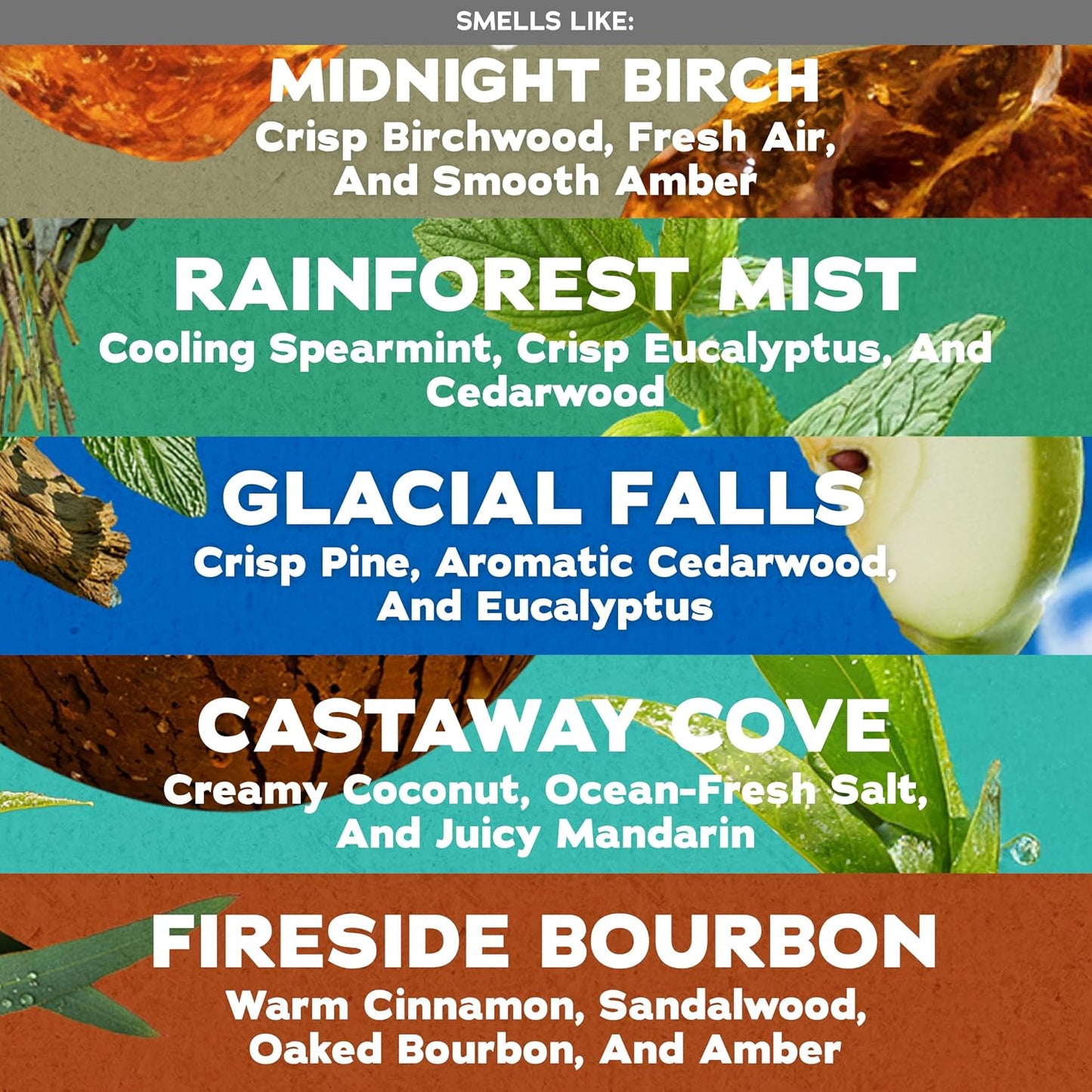 Hot Dr. Squatch Natural Cologne for Men - Mini Cologne Trial Set - Midnight Birch, Rainforest Mist, Glacial Falls, Castaway Cove, Fireside Bourbon (0.17 fl oz, 5-Pack)