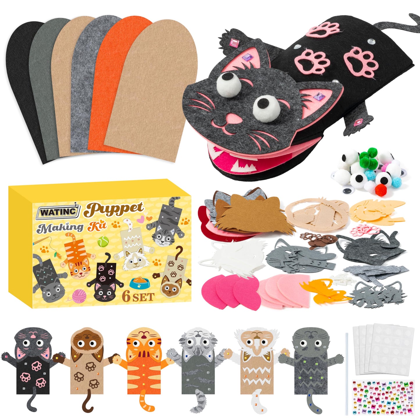 Hot WATINC Hand Puppet Making Kit, Felt Sock Puppet Toys for Kids (Animals) | 6 Styles, Make Your Own Storytelling & Role Play Crafts, Creative Group Activity, Party Favors & Gifts for Kids Ages 4-8