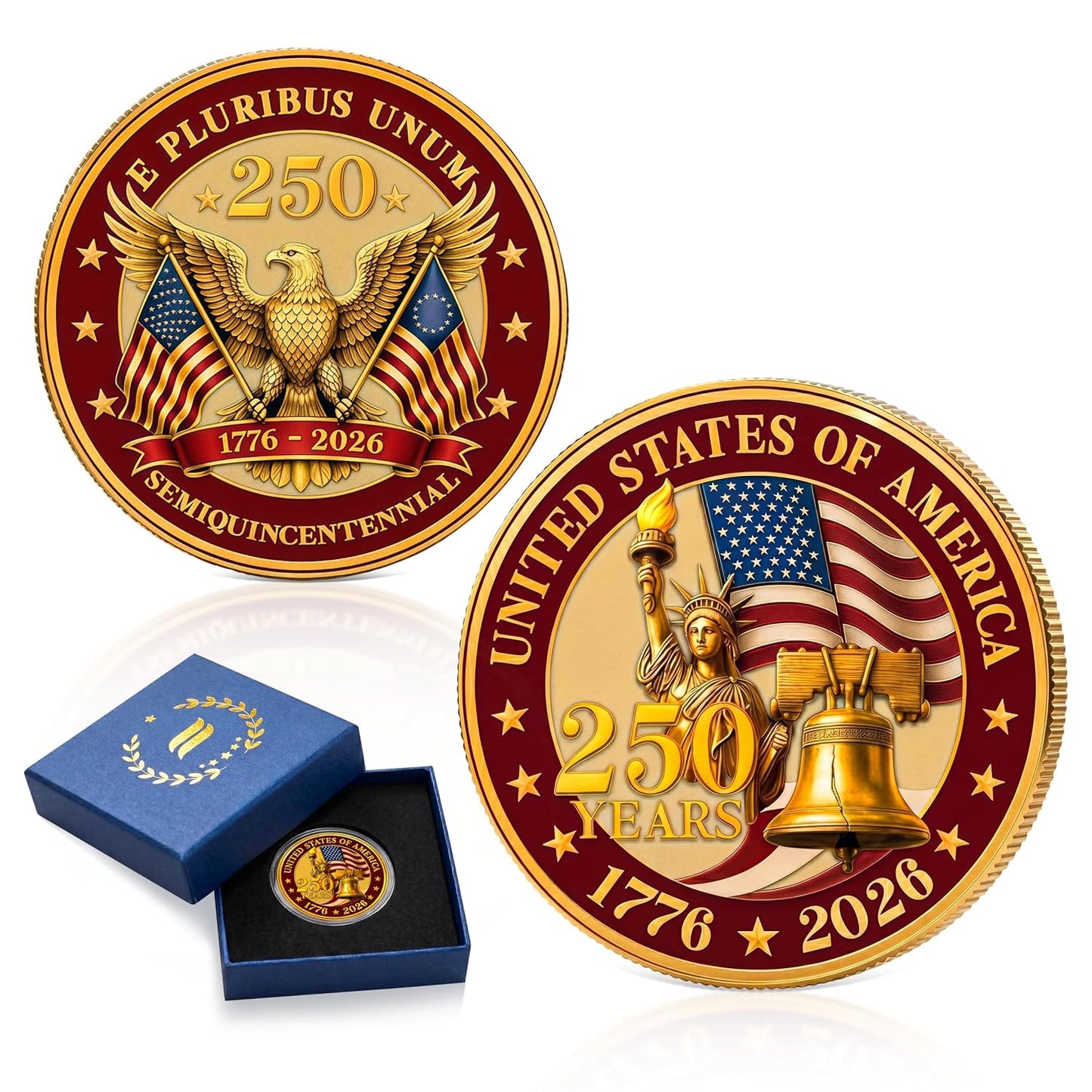HotFLAGWIX 250 Anniversary Coin 1776-2026 - USA 250th Anniversary Merchandise Commemorative Coin - American Patriotic 4th of July Celebration Decorations Gifts for Men Veterans History Lover
