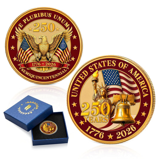 HotFLAGWIX 250 Anniversary Coin 1776-2026 - USA 250th Anniversary Merchandise Commemorative Coin - American Patriotic 4th of July Celebration Decorations Gifts for Men Veterans History Lover