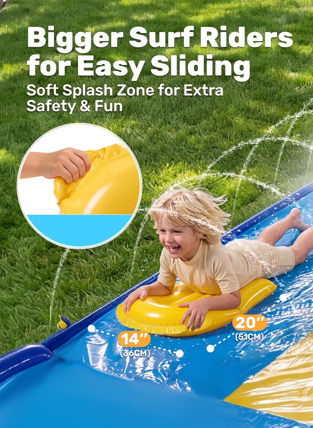 Hot Sloosh Triple Water Slide with 3 BodyBoards, 22.5FT Lawn Water Slip Splash Pad Slide Summer Toy with Build in Advanced Sprinkler for Kids Adults Backyard Summer Water Fun