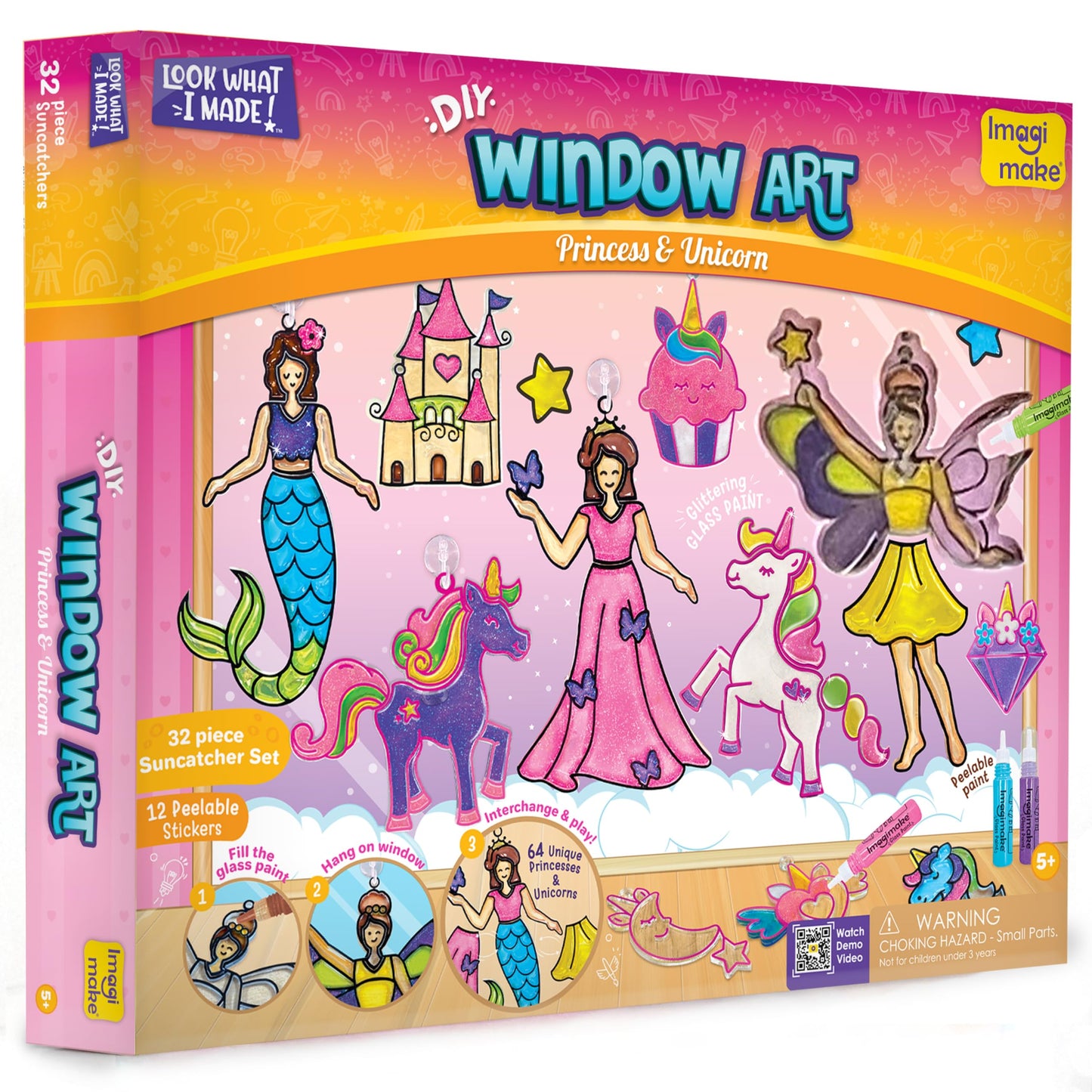 HotImagimake Window Art - Princess, DIY Mess-Free 16 Pieces Suncatcher Kit | Stained Glass Painting Craft Activity for Kids, Birthday Gift for Girls Ages 5,6,7,8,9,10,12 Years Old