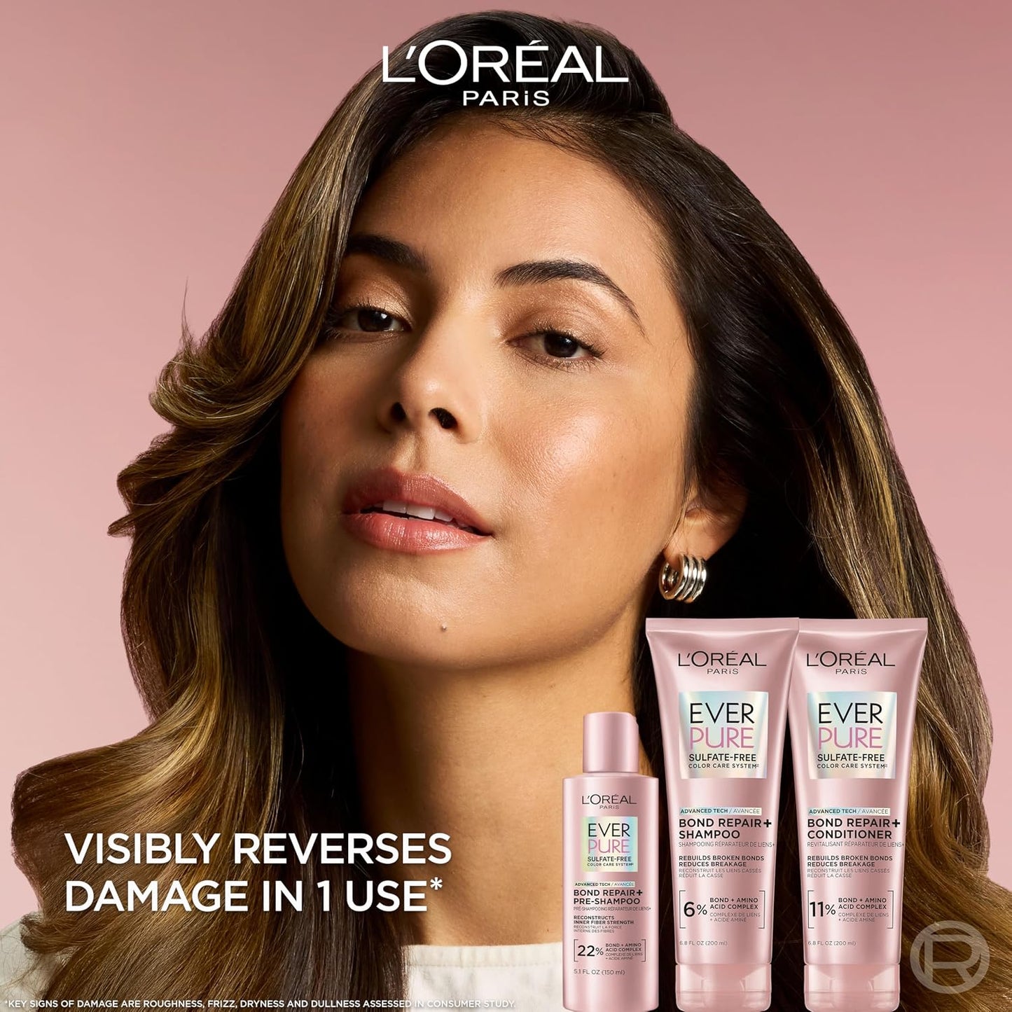 HotL'Oreal Paris Sulfate Free Bond Repair+ Shampoo and Conditioner Set with Bond + Amino Acid Complex, Strengthens and Repairs Damaged or Color Treated Hair, EverPure, 13.6 Fl Oz Set (Packaging May Vary)