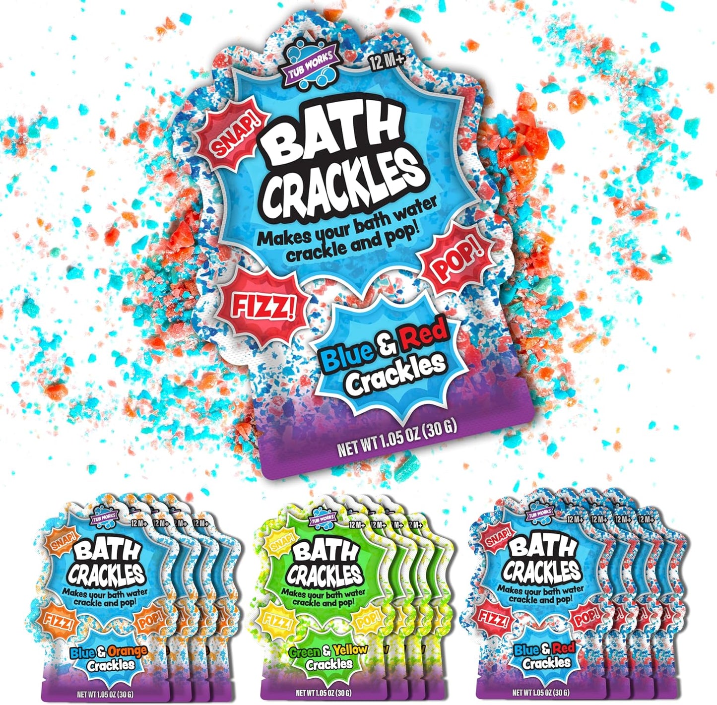 Hot Tub Works® Bath Crackles Bath Toy, Variety 12 Pack | Nontoxic & Fragrance-Free | Makes Bath Water Crackle & Pop for a Unique Kids Bath | Swirl Water for Fizzy Fun | Sensory Kids & Toddler Bath Toys