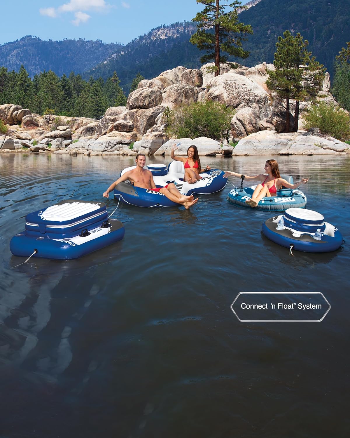 HotINTEX 56843EP River Run 1 Pro Inflatable Floating Lounge: GoPro/Phone Mount – Built-in Cup Holder and Storage Compartment – Durable Grab Handles – Easy-to-Use Connectors – 220lb Weight Capacity