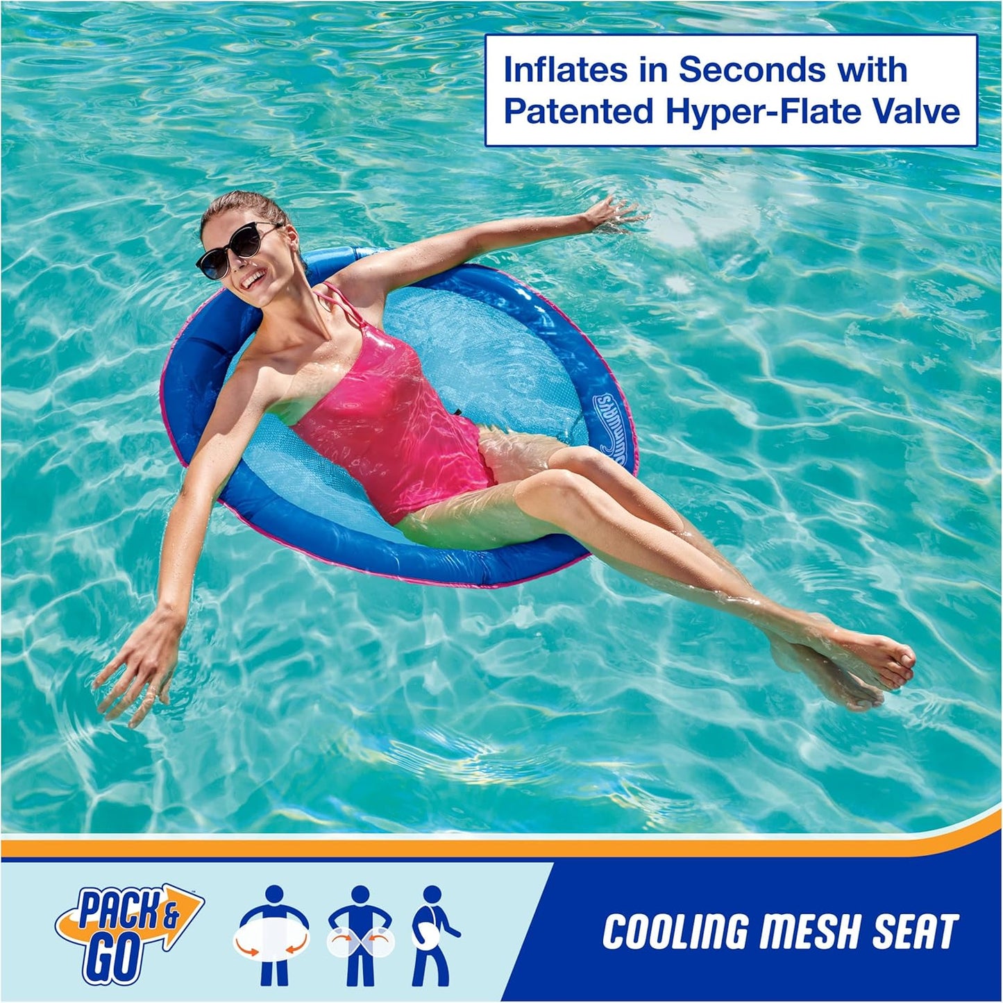 HotSwimWays Spring Float Premium Papasan Pool Lounger with Breathable Mesh Seat, Inflatable Pool Floats for Adults with Fast Inflation, for Ages 15 & Up