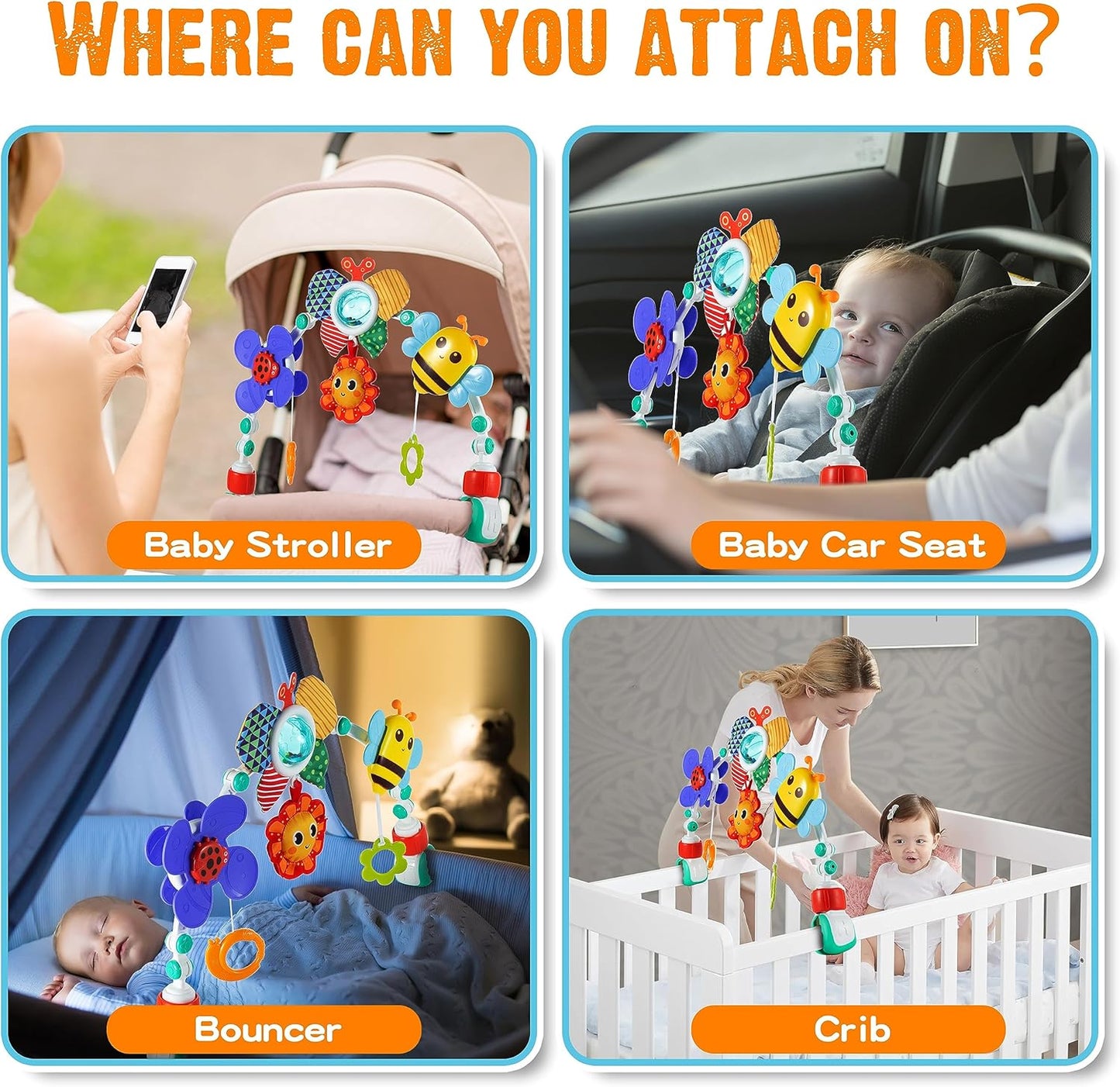 HotLynncare Adjustable Arch Bassinet Toys for Infant & Toddlers, Stroller Arch, Baby Crib Toys with Fascinating Hanging for Stimulating Baby’s Senses and Developing Motor Skills