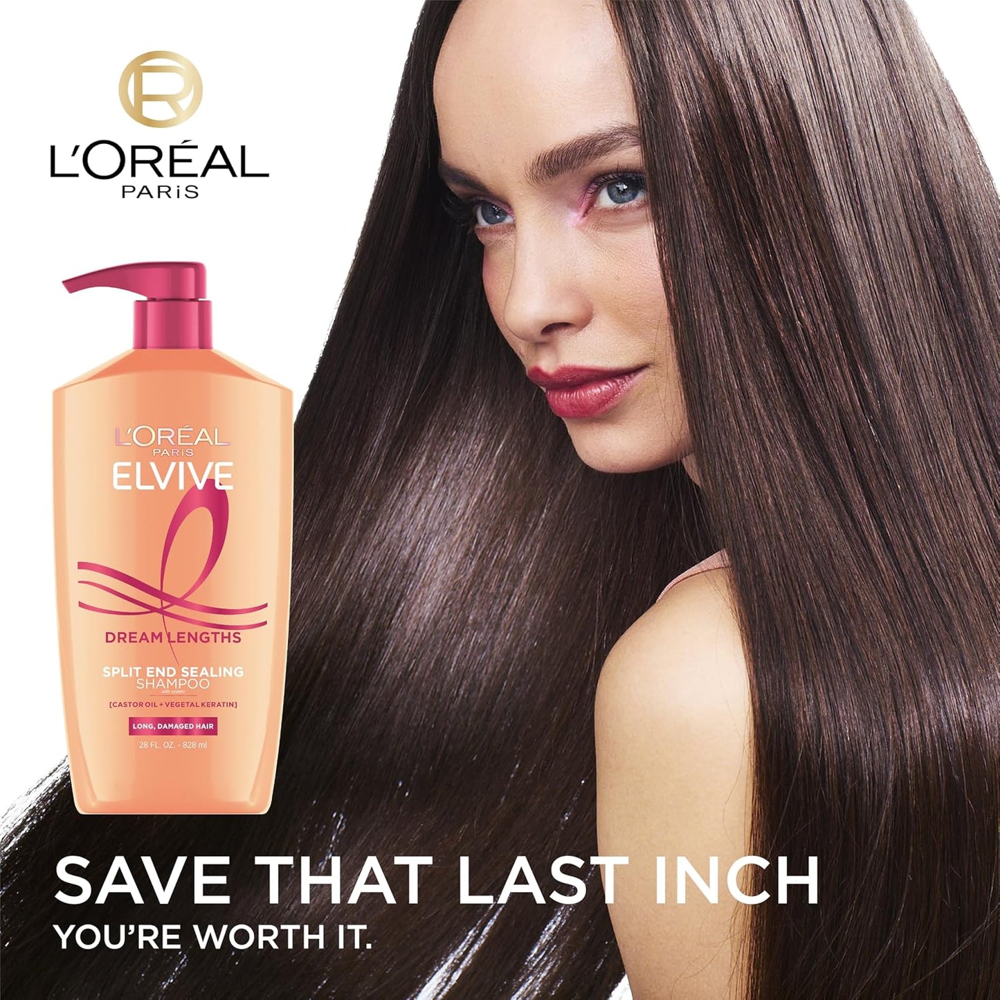 HotL'Oreal Paris Elvive Dream Lengths Shampoo and Conditioner Set, Seals Split Ends, Hydrating & Strengthening Hair Repair, Fine Castor Oil and Vitamins B3 and B5, 56 Fl Oz Set