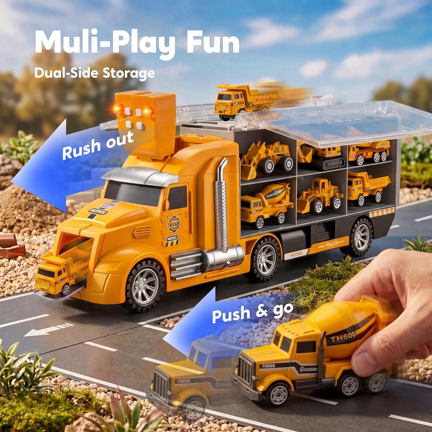Hot JOYIN 25-in-1 Construction Truck Toy Set with 12 Vehicles & 12 Worker Figures, Push and Go Toy Trucks with Sound and Light, Construction Toys Birthday Gifts for Kids 3 4 5 6 7 Years Old