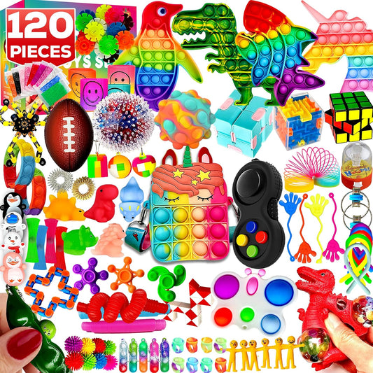 Hot 120 Pcs Fidget Toys Pack, Pop Sensory Party Favors Set Gifts for Kids Adults Boy Girl Stocking Stuffers Autistic Bulk Goodie Bag Filler Treasure Box Classroom Prizes School