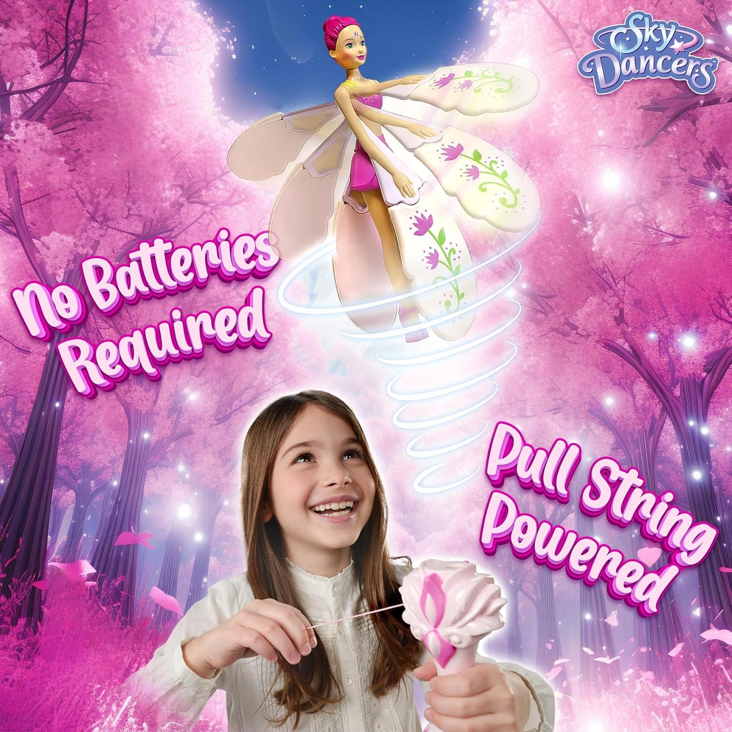 Hot Sky Dancers Flying Doll – Fuchsia Fantasy | Original 90s Throwback Toy that Really Flies | Pull-String Powered, No Batteries Needed | Magical Gift for Girls & Boys Ages 6+