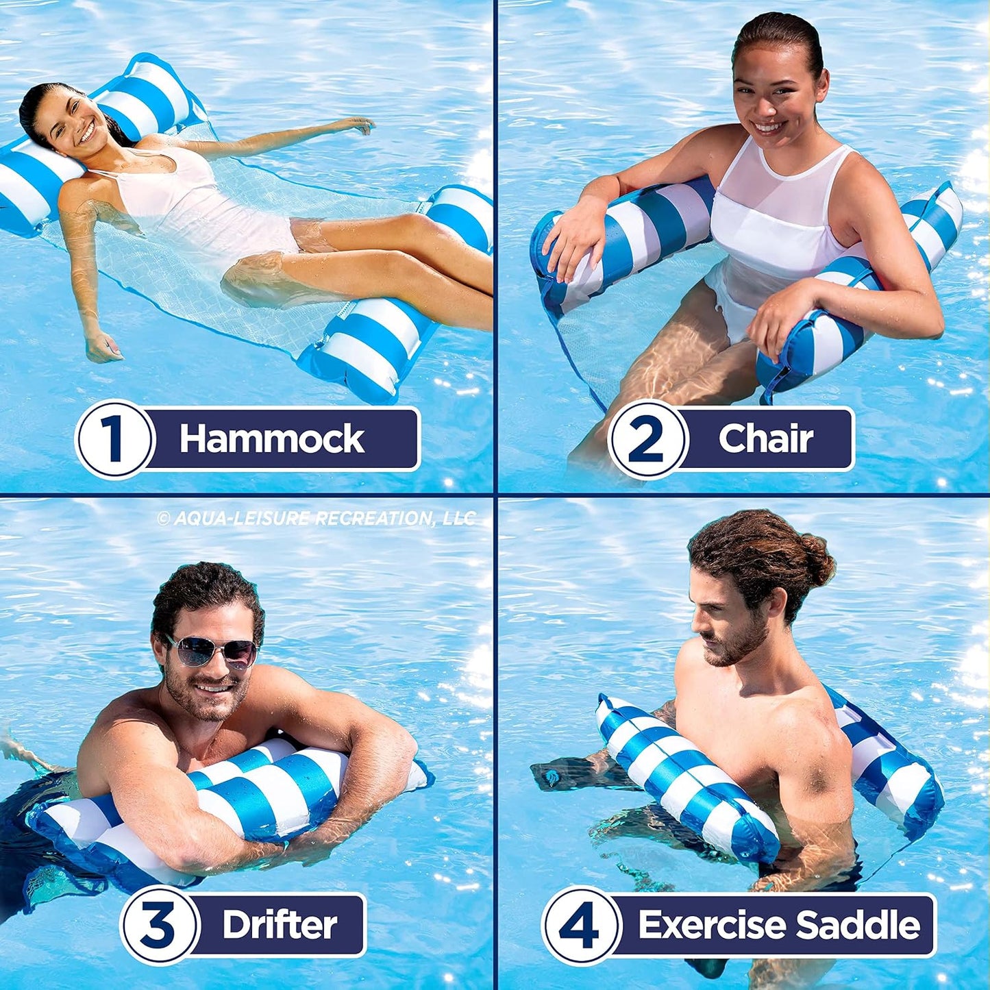 HotAqua 4-in-1 Monterey Hammock Pool Float & Water Hammocks – 2-3-4 Multipacks – Multiple Colors/Styles – for Adults and Kids Floating