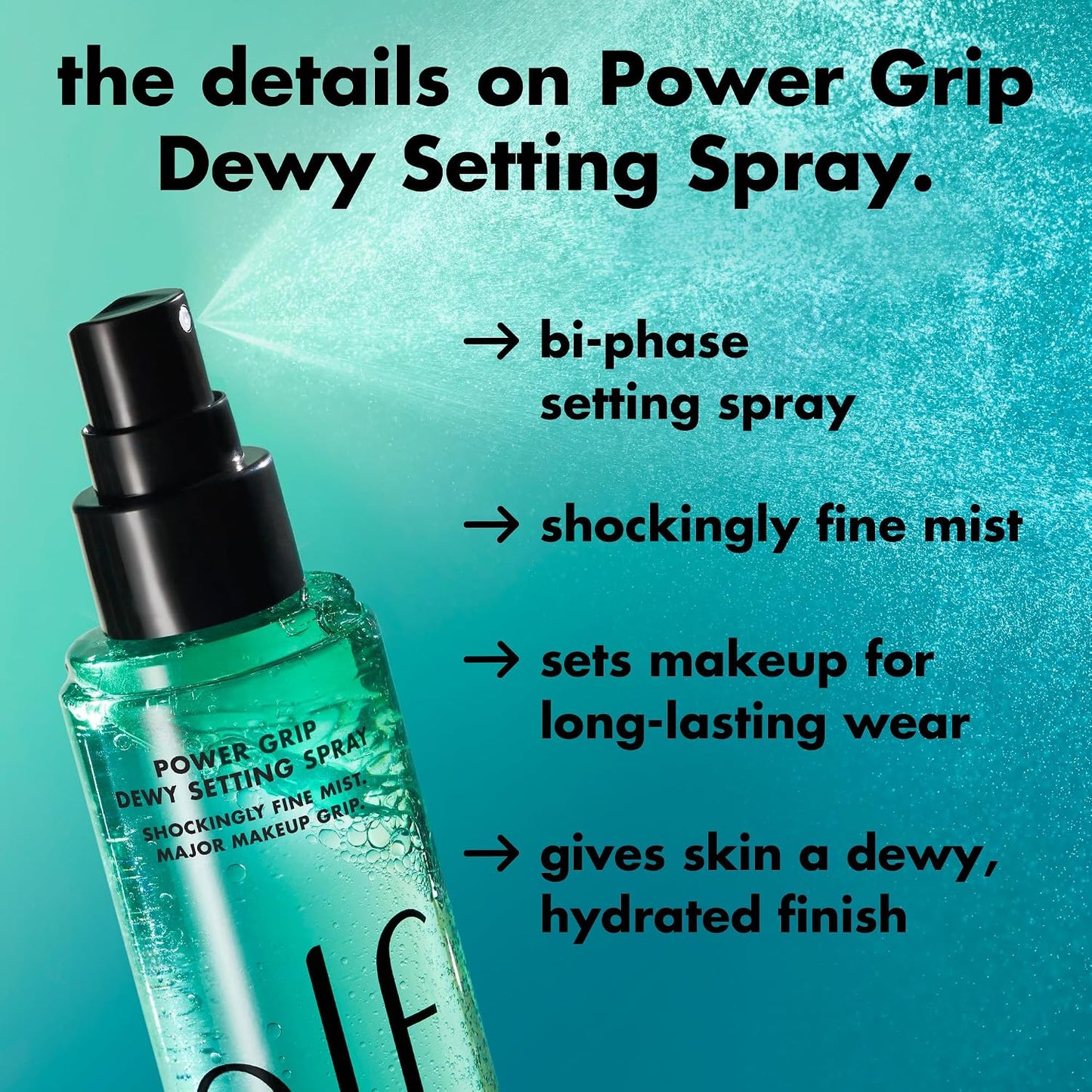 Hote.l.f. Power Grip Dewy Setting Spray, Ultra Fine Mist Made With Hyaluronic Acid, Grips Makeup For A Hydrated-Looking, Dewy Finish, Vegan & Cruelty-Free