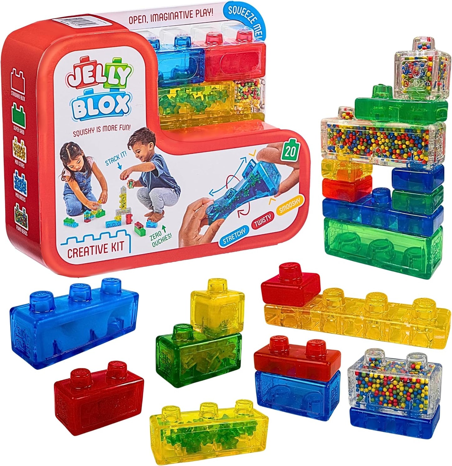 HotGoliath Jelly Blox Creative Kit | Includes 20 Blocks | Toddler & Preschool Building Blocks Kids Can Squeeze, Stretch, Squish | MESH ACCREDITED | Safety Tested & Ouch-Free | Sensory Play Toy Ages 2+
