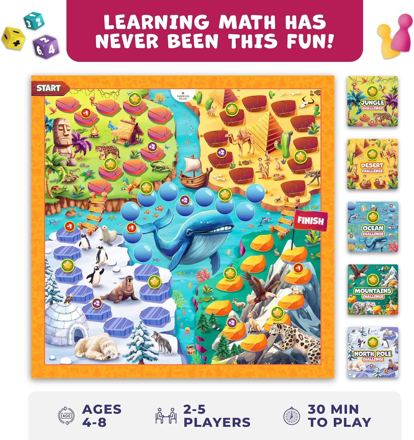 HotNumber Hunter Math Board Game for Kids 5-7, 1st Grade & Kindergarten Math Game