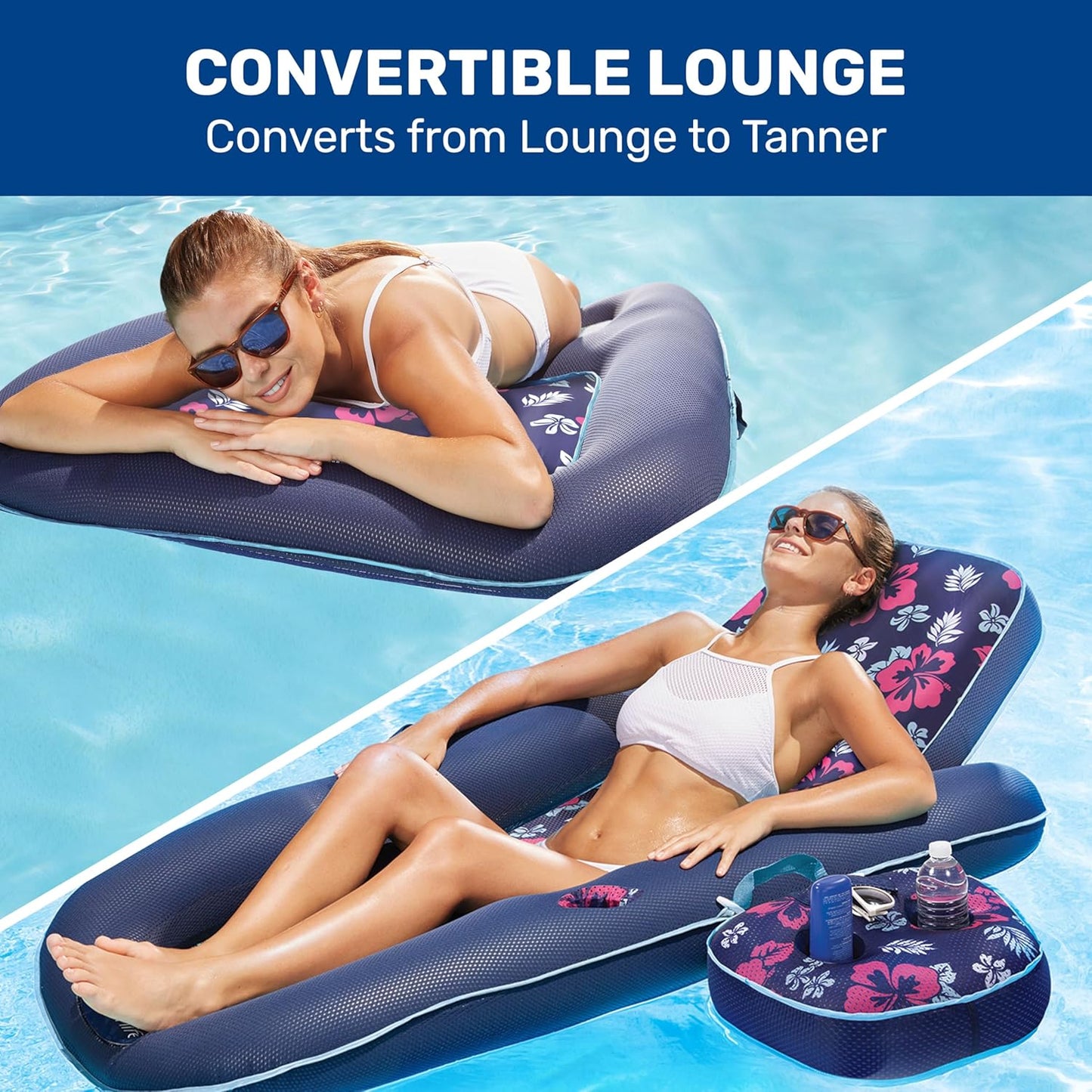HotAqua Campania Ultimate 2-in-1 Pool Float Lounge – Extra Large – Inflatable Pool Floats for Adults with Adjustable Backrest & Cupholder Caddy