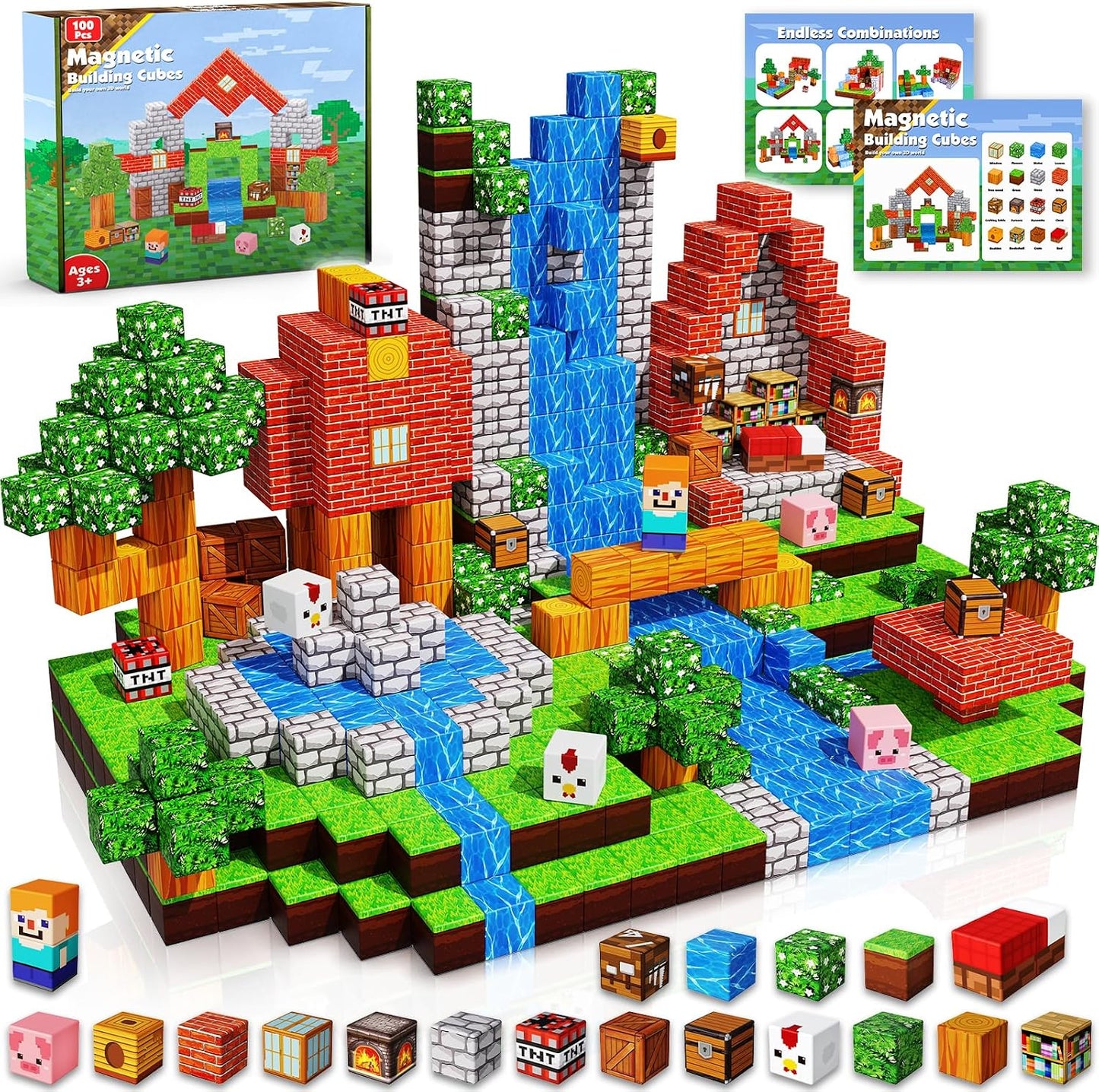 Hot Goody King Magnetic Blocks |100PCS Magnetic Building Cube Game, Constructions Toys for Boys & Girls Age 3-4, 5 6 7 8 9 10, STEM Montessori Stacking Toy, Sensory Tiles Building Birthday for Toddlers