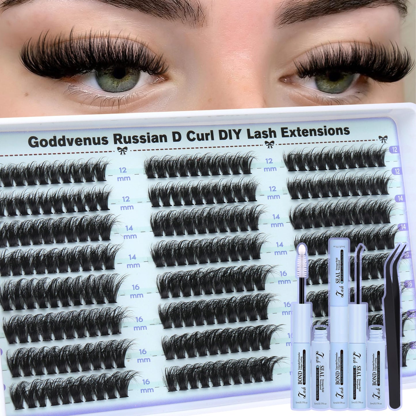 HotGoddvenus Lash Clusters Kit Wispy Eyelash Clusters Lashes Natural DIY Lash Extension Kit 10-16mm Cluster Eyelash Extensions Kit 300pcs C Curl Individual Lashes Cluster Eyelash (With Tweezers)