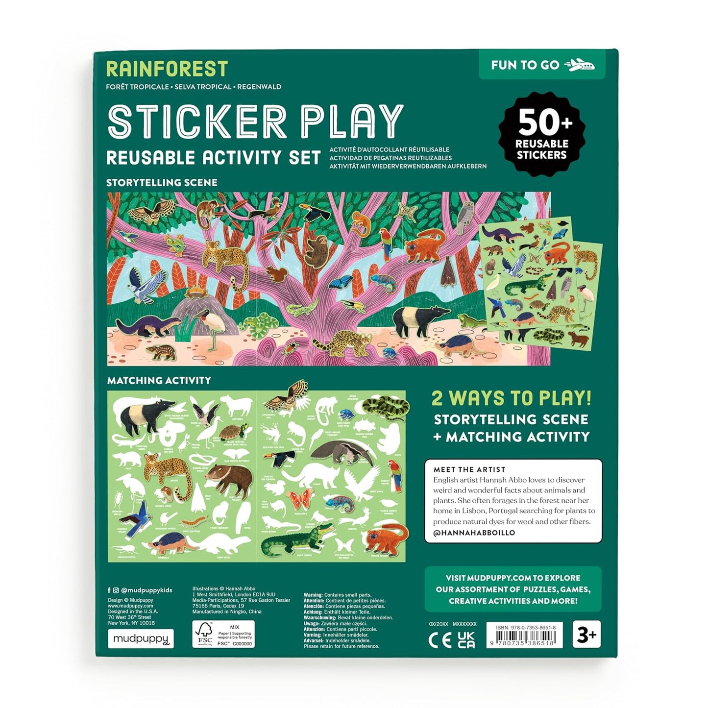 Hot Mudpuppy Rainforest- Sticker Play Reusable Activity Kit Featuring Fun Illustrations of Rainforest Animals for Children Ages 3 and Up