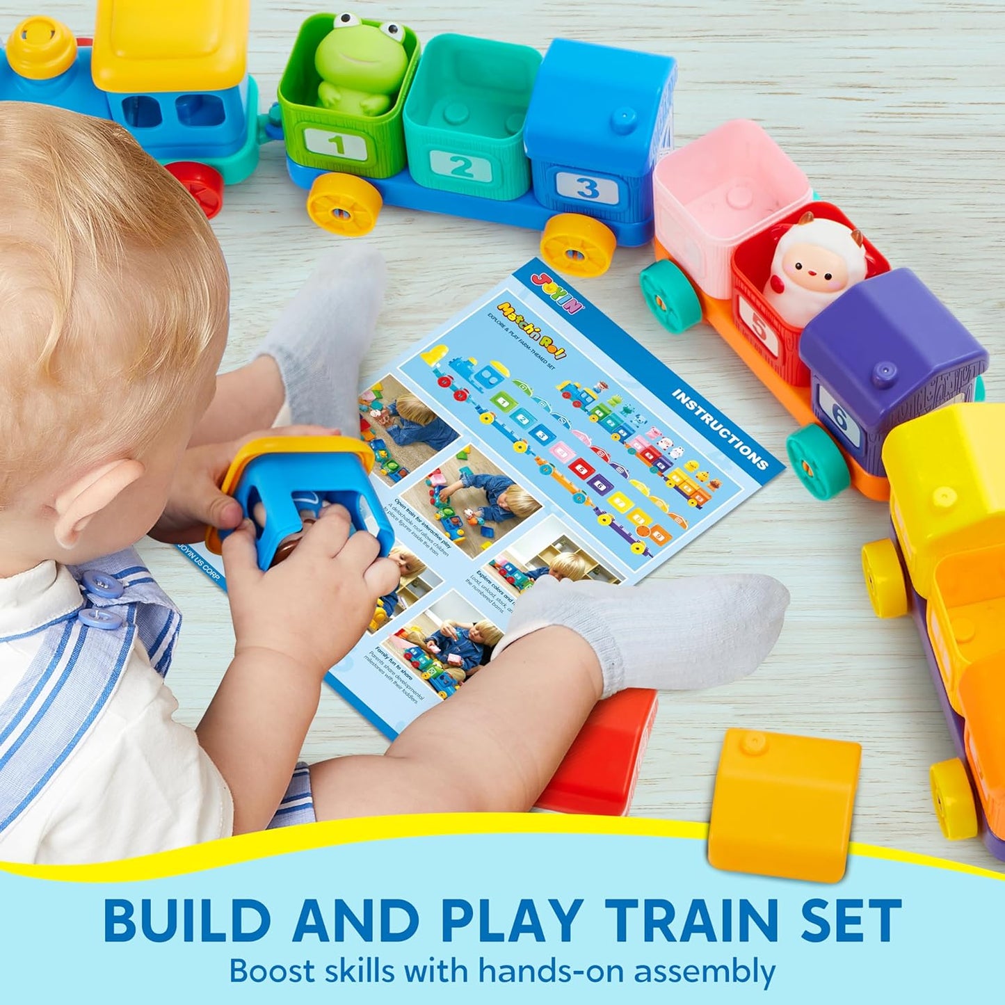 HotPlay-Act Learning Toy for Toddlers 1 2 3 Years Old, Counting, Matching & Sorting Montessori Learning Farm Train Including 9 Farm Animals, Birthday Gift for Baby Boys Girls