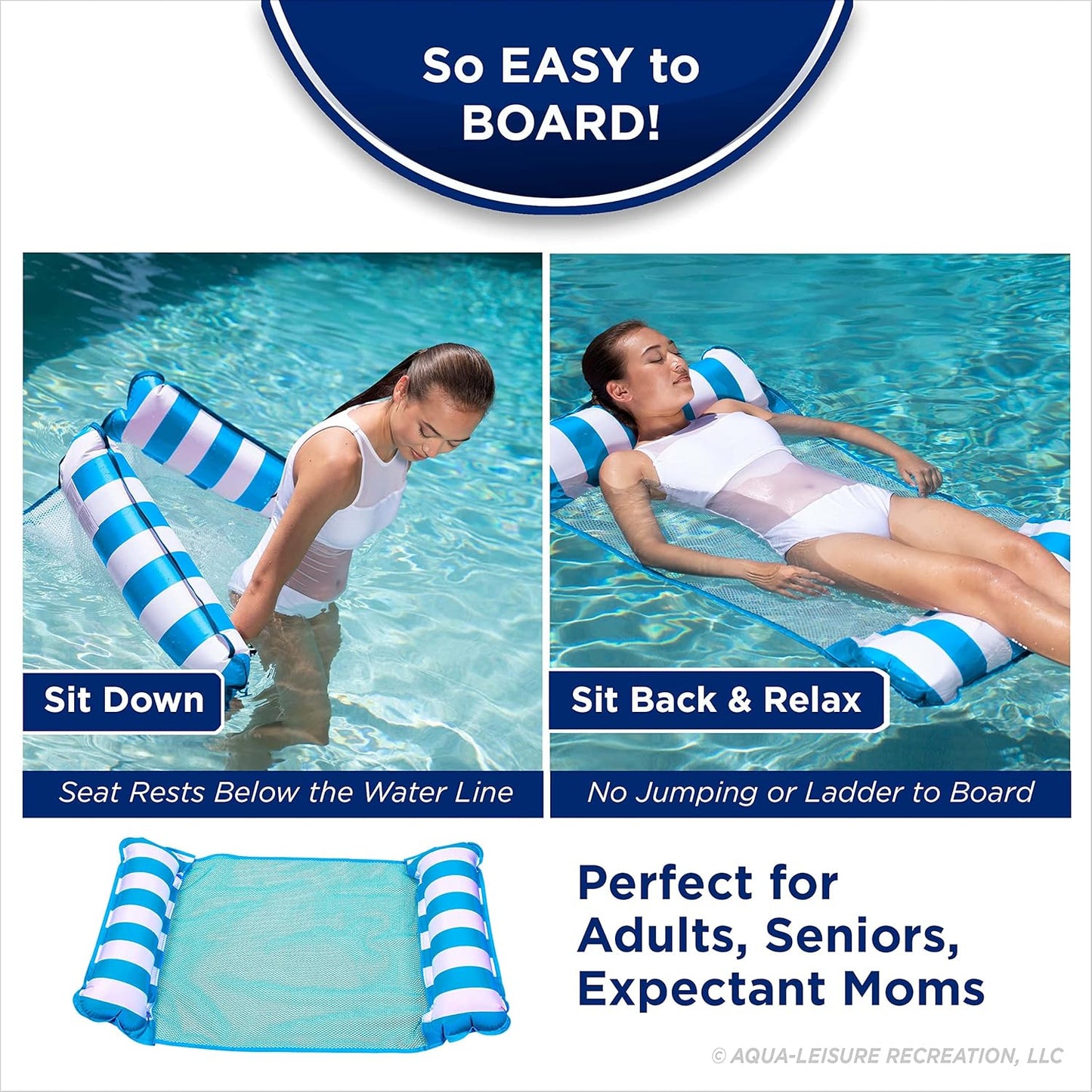 HotAqua 4-in-1 Monterey Hammock Pool Float & Water Hammocks – 2-3-4 Multipacks – Multiple Colors/Styles – for Adults and Kids Floating
