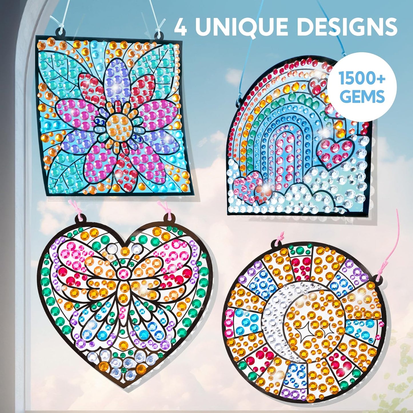 Hot Klever Kits 4PCS Window Art Suncatcher Kits, Fun Gem Painting Kits, Diamond Art and Crafts for Boys Girls, Great Crafts Gift for Kids Birthdays Christmas Ages 6+