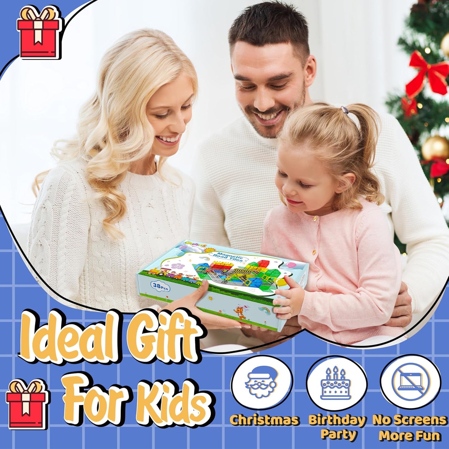 Hot Magnetic Tiles - Road Set, Magnetic Building Blocks, Preschool Montessori Toys Gift for 3+ Year Old Boys and Girls, Sensory Christmas Toys for Kids Aged 3-5 and 4-8, Ideas for Toddler with Autism