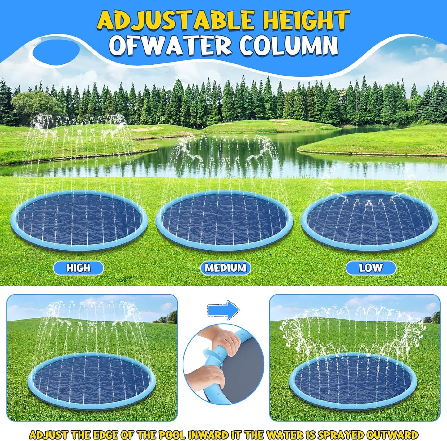 HotNon-Slip Splash Pad for Kids and Dog, 80" Extra Large Baby Play Mat, Dog Pool Toys, Thicken Sprinkler Pool Summer Outdoor Water Toys for Ages 3-12 Boys Girls, Parent-Kids &Games Fun Backyard (Blue)