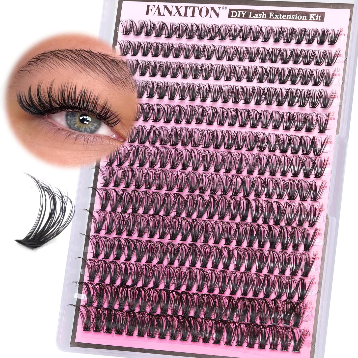 HotFANXITON DIY Individual Eyelash Extension Kit, Thick Volume Lash Clusters 40D+50D D Curvature, 280 Pieces Thin Band Cluster Lashes with Bond and Seal Tweezers