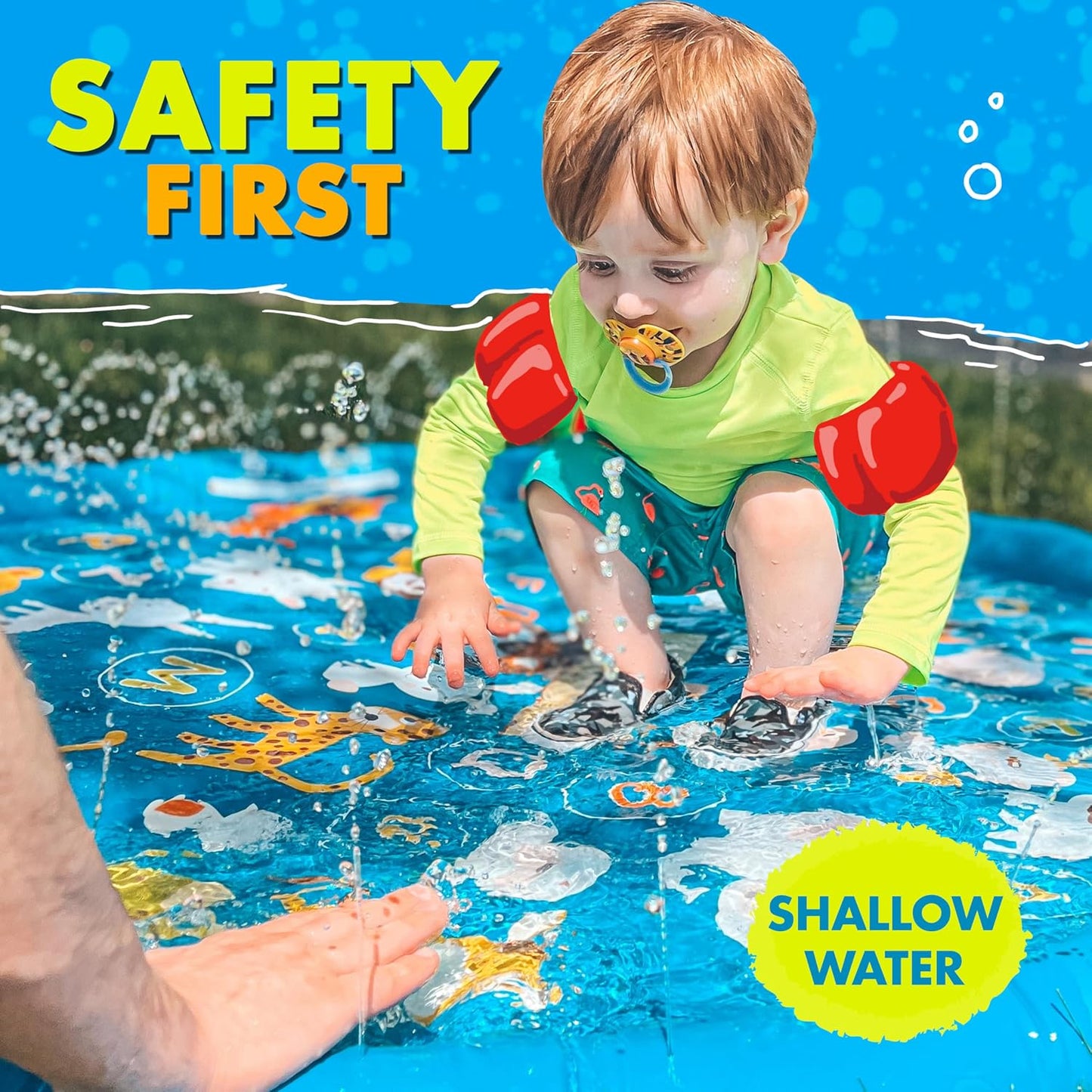 HotSplashEZ 3-in-1 Splash Pad, Sprinkler for Kids & Baby Pool for Learning – Toddler Sprinkler Pool, 60’’ Outside Water Toys – “from A to Z” Outdoor Play Mat for Babies & Toddlers