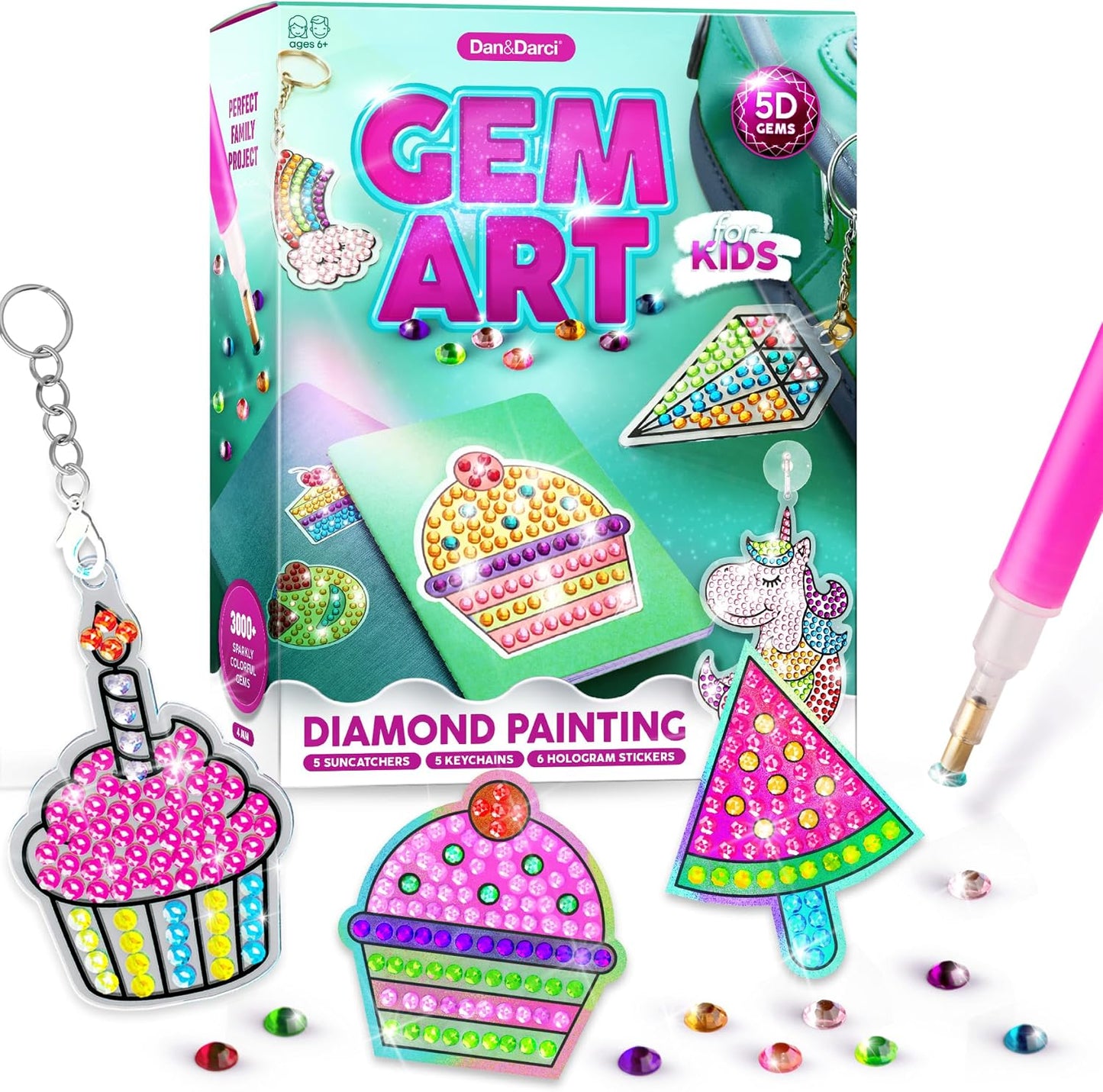 Hot Dan&Darci Diamond Art Kit for Kids - Gem Painting - Arts & Crafts Kits for Ages 6-12 - Gifts for 6, 7, 8, 9, 10, 11, 12 Year Old Boy & Girl - Girls Birthday Toys Gift Ideas - Craft Activities