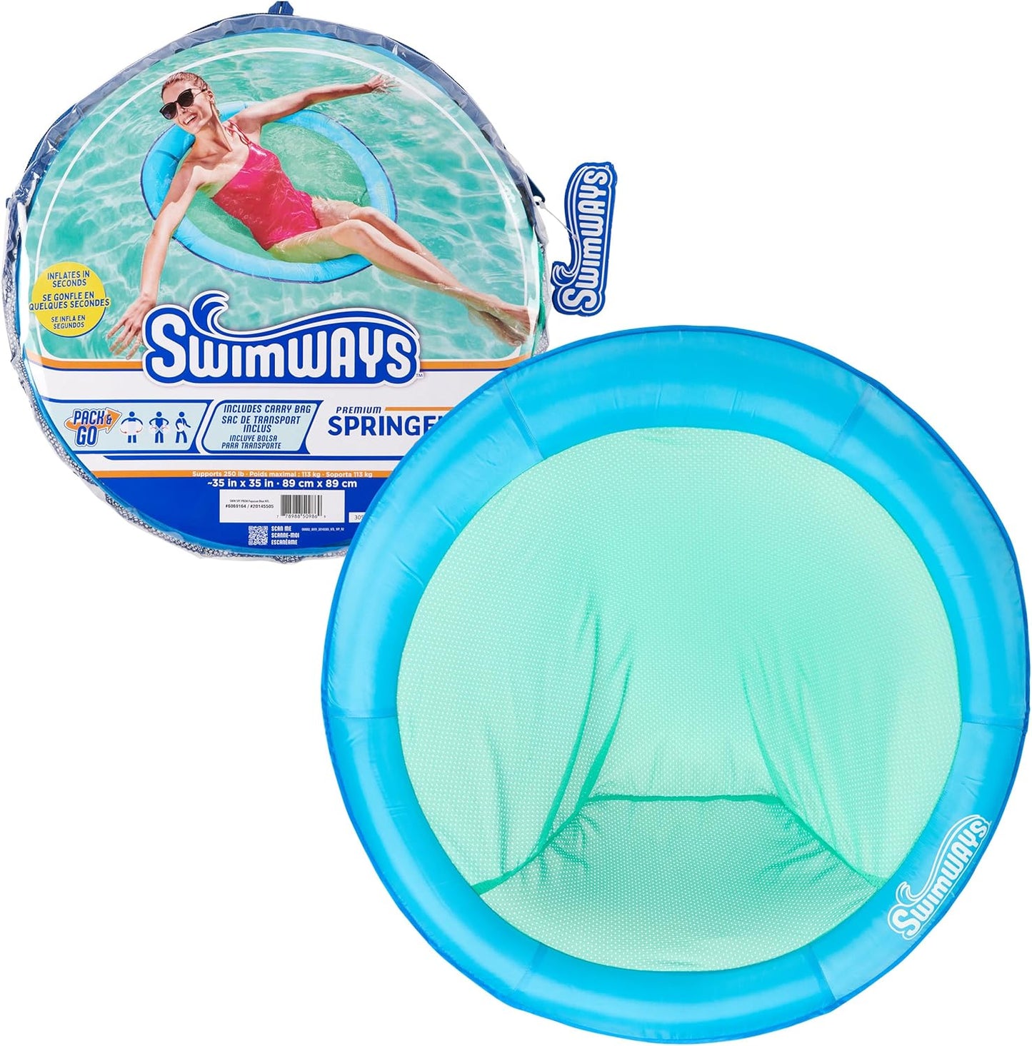 HotSwimWays Spring Float Premium Papasan Pool Lounger with Breathable Mesh Seat, Inflatable Pool Floats for Adults with Fast Inflation, for Ages 15 & Up