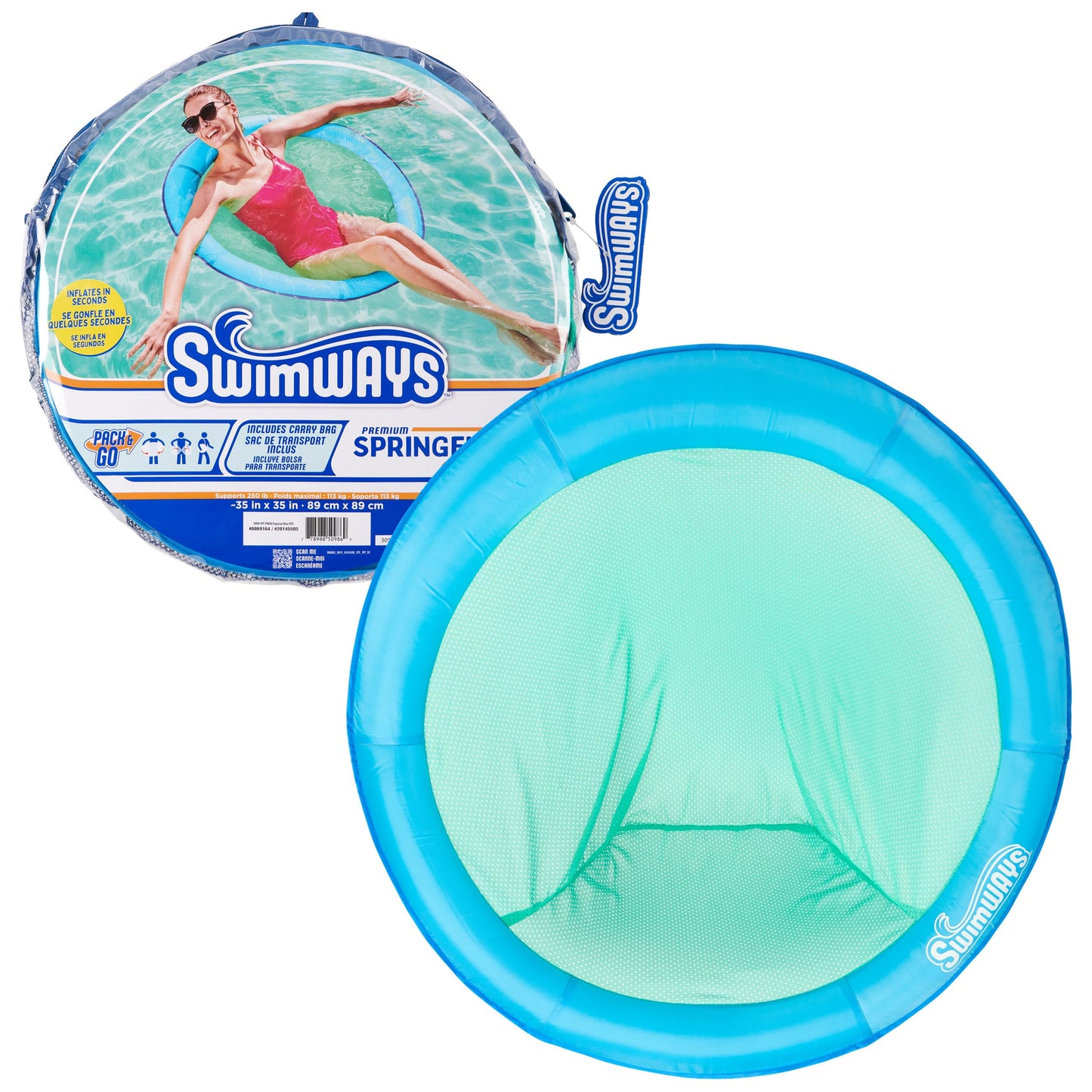 HotSwimWays Spring Float Premium Papasan Pool Lounger with Breathable Mesh Seat, Inflatable Pool Floats for Adults with Fast Inflation, for Ages 15 & Up