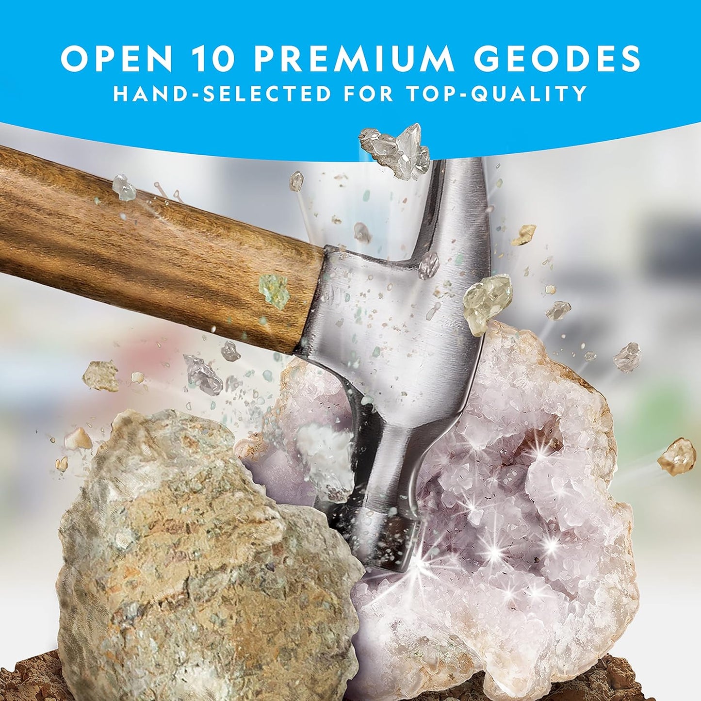 Hot National Geographic Break Open 10 Premium Geodes for Kids Ages 8-12 | Safety Goggles, Real Crystal Geodes, Geology Science Kit, Break Your Own Geodes, STEM Activity, Birthday Gift
