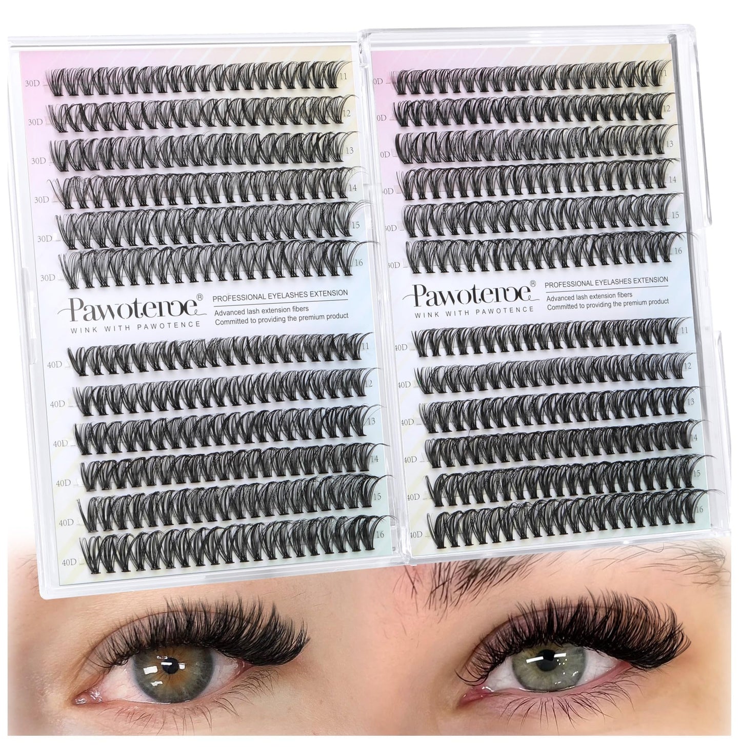 HotPawotence Lash Extension Kit DIY 280pcs Lash Clusters Eyelash Extension Kit, 9-16mm 30D 40D Individual Lashes Kit with Lash Bond and Seal, Lash Tweezers for Self Use (30D&40D, 0.07D, 9-16mm, Kit)